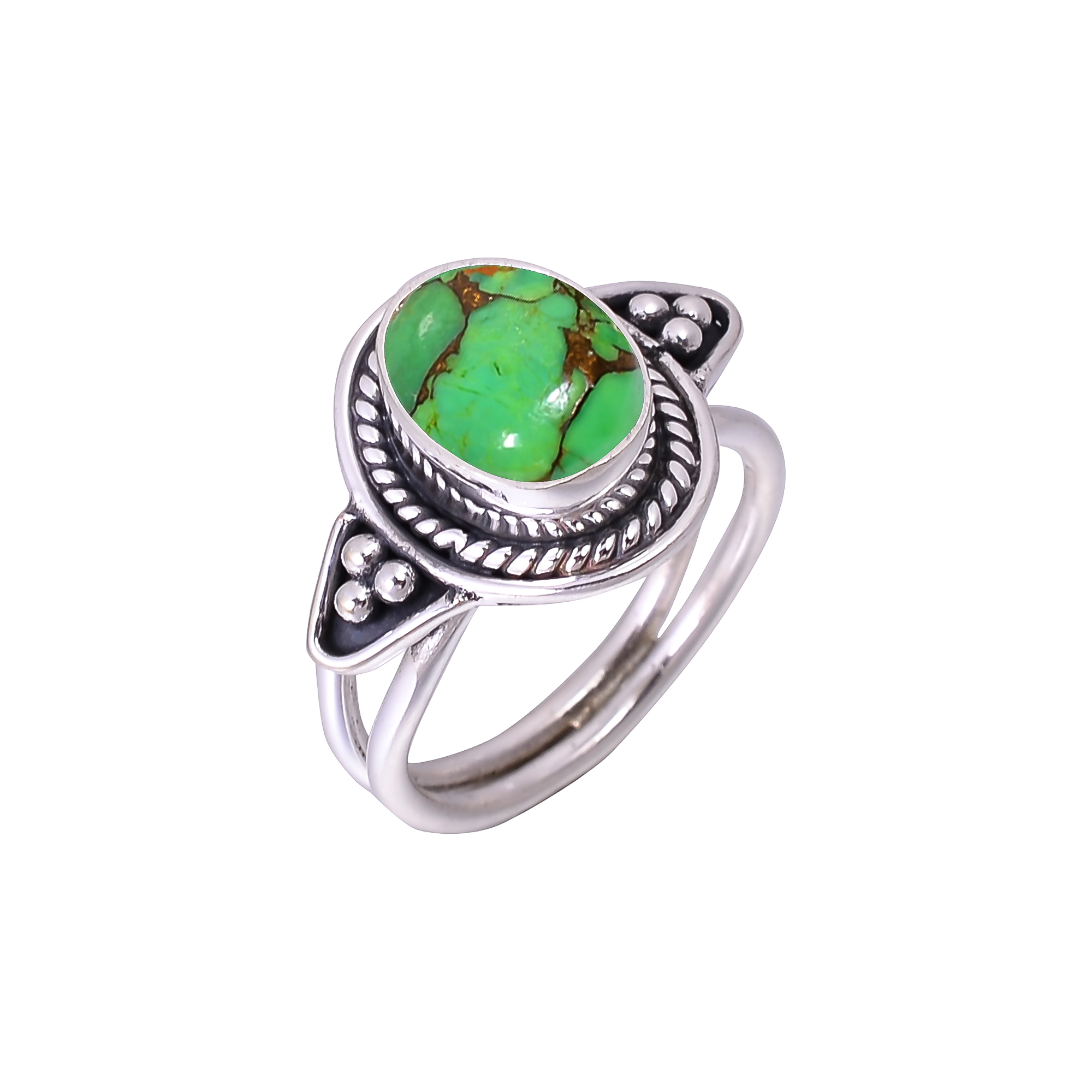 Copper Green Turquoise Designer  Handmade Oxidised 925 Sterling Silver Ring
