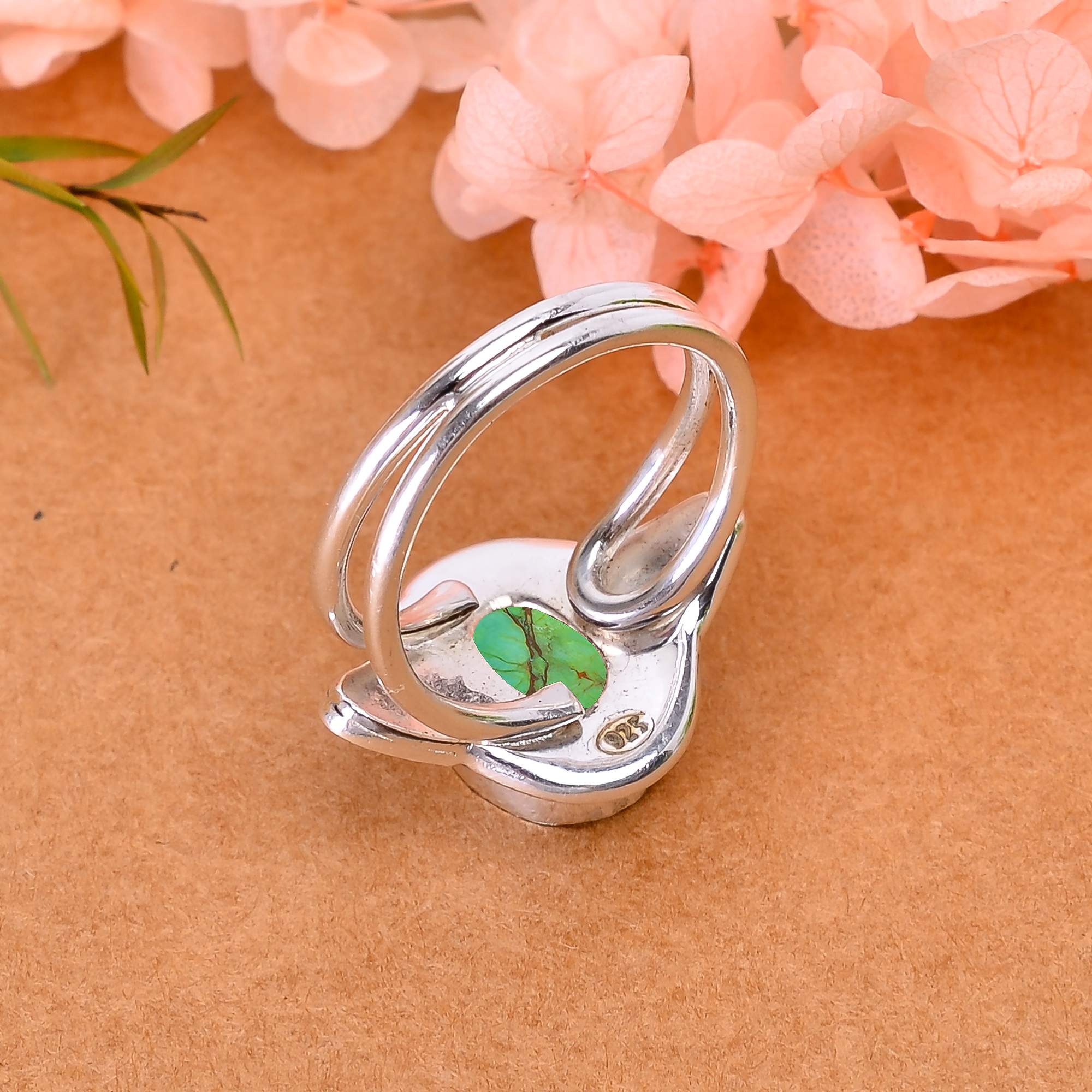 Copper Green Turquoise Designer  Handmade Oxidised 925 Sterling Silver Ring