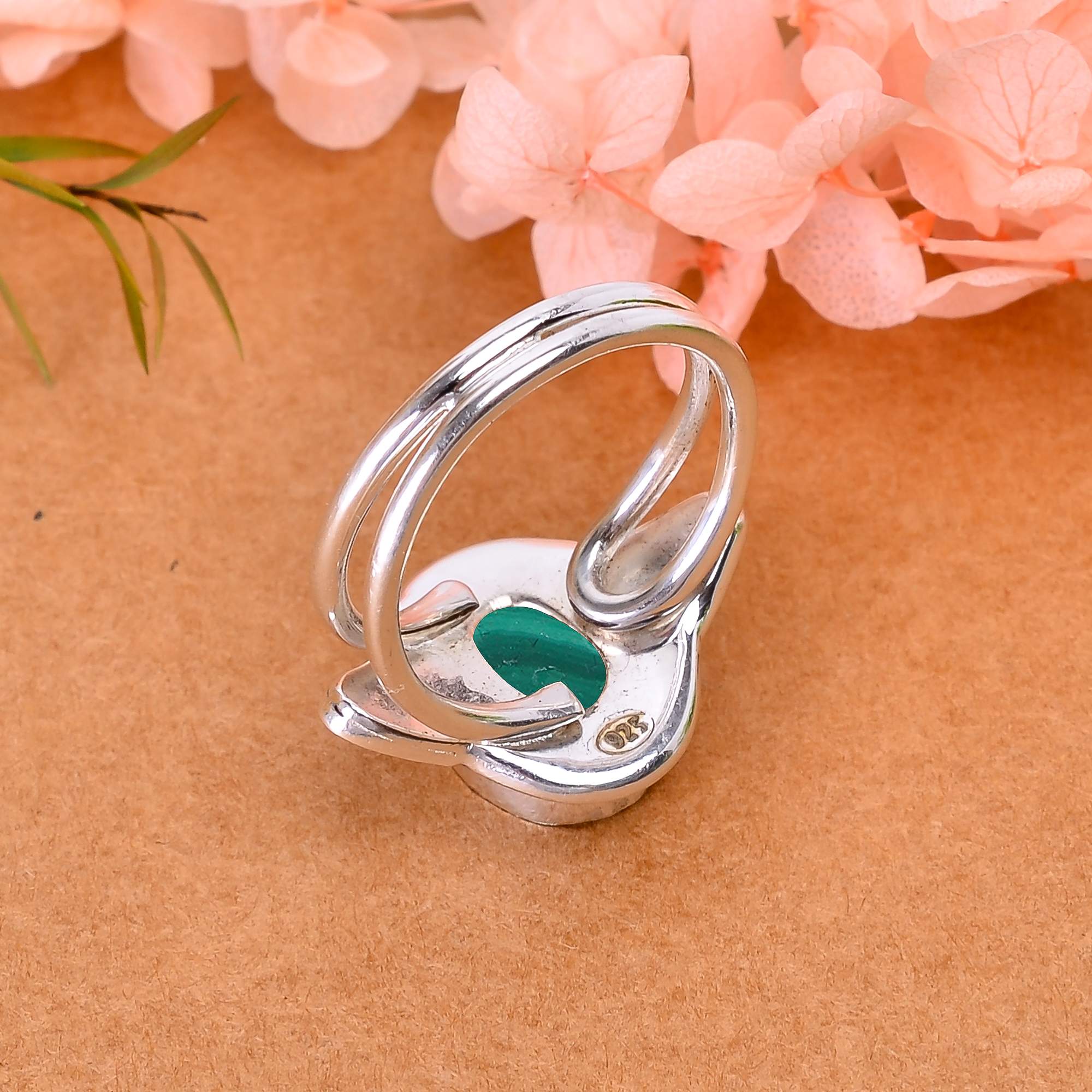 Malachite - Congo Designer  Handmade Oxidised 925 Sterling Silver Ring