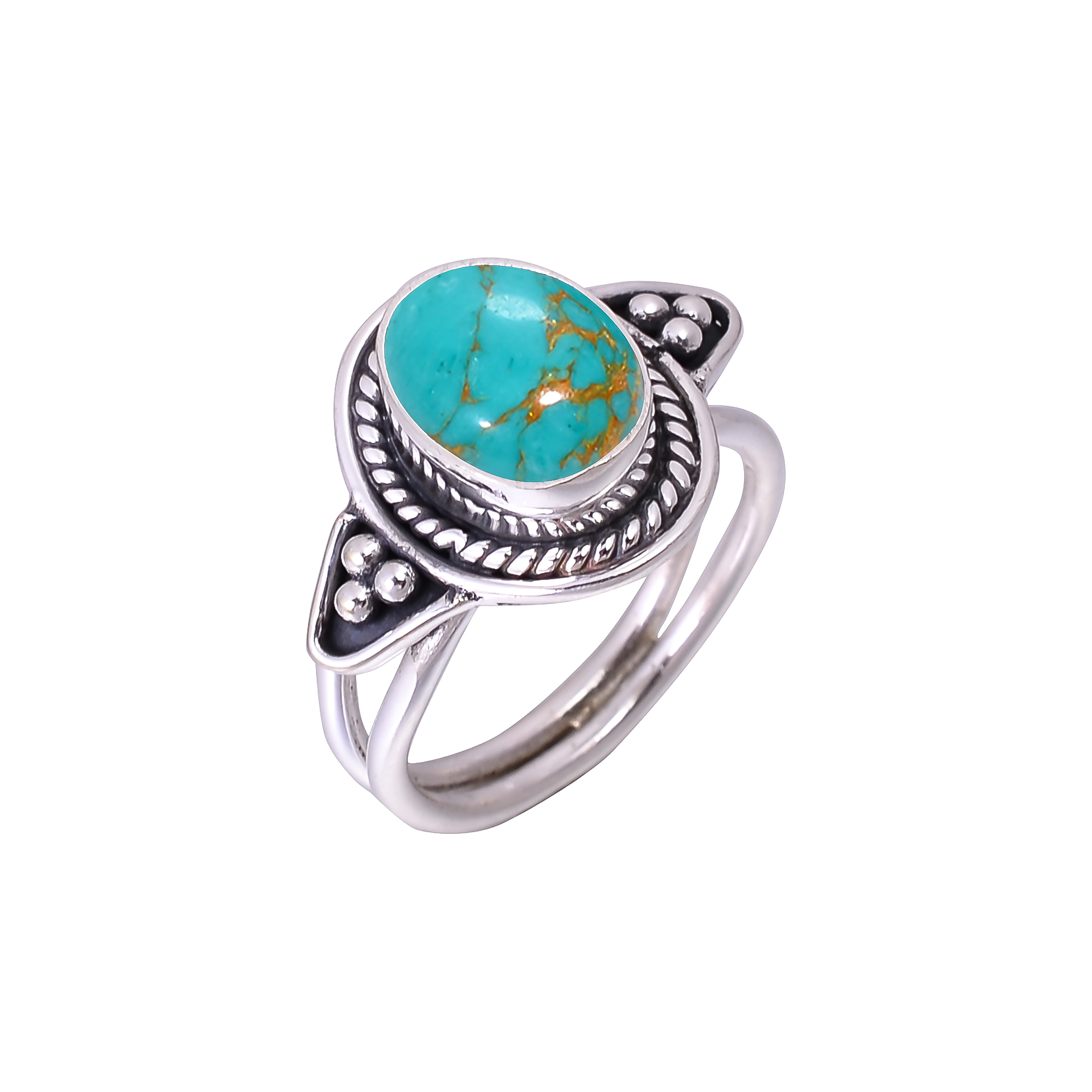 Copper Turquoise - Simulated Designer  Handmade Oxidised 925 Sterling Silver Ring