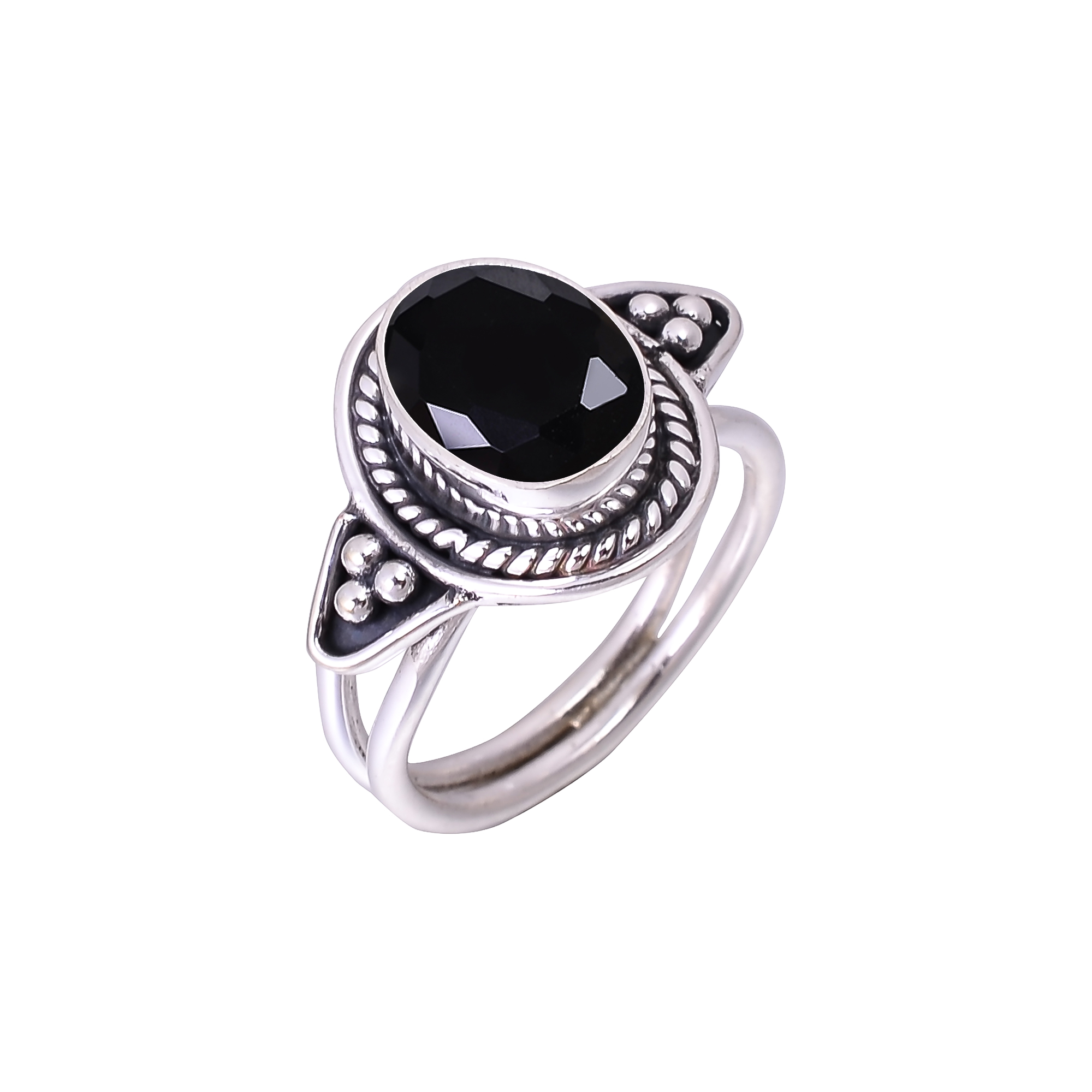 Black Onyx - Simulated Designer  Handmade Oxidised 925 Sterling Silver Ring