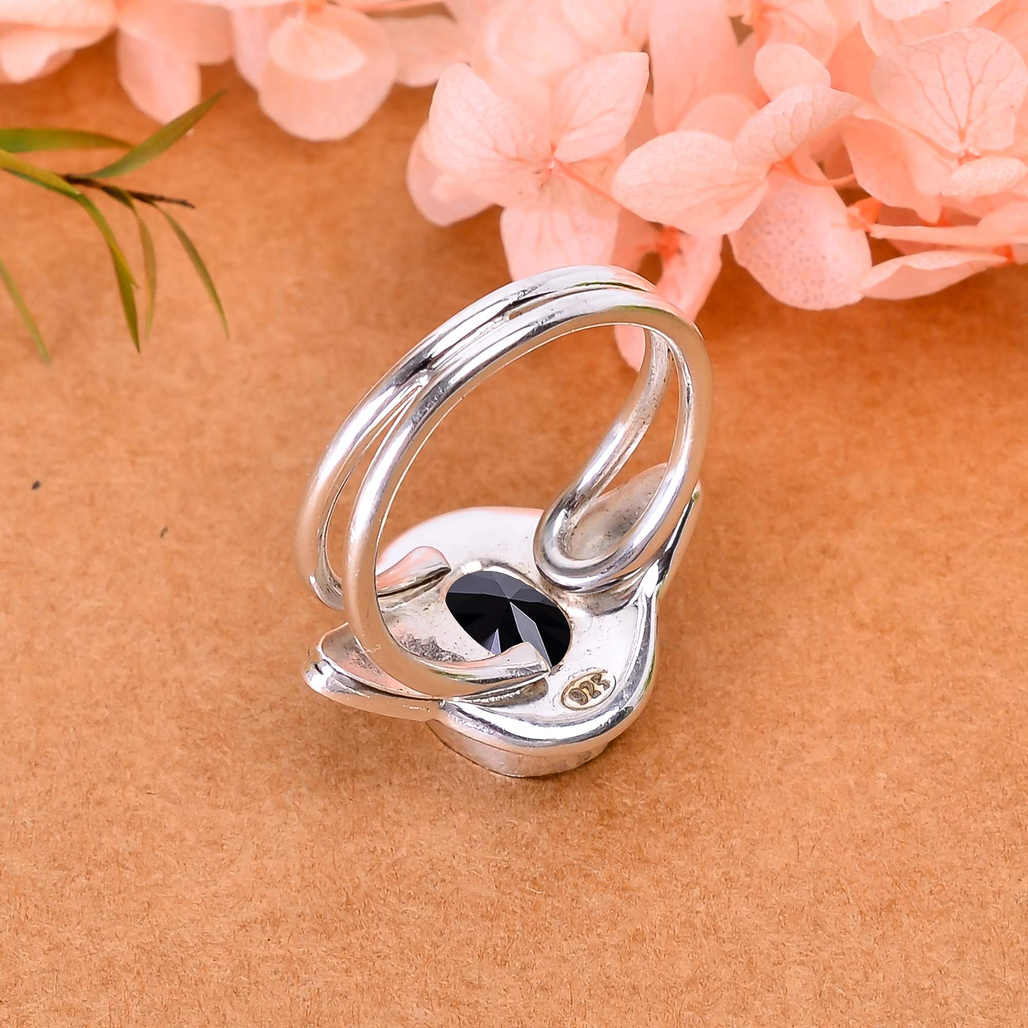 Black Onyx - Simulated Designer  Handmade Oxidised 925 Sterling Silver Ring