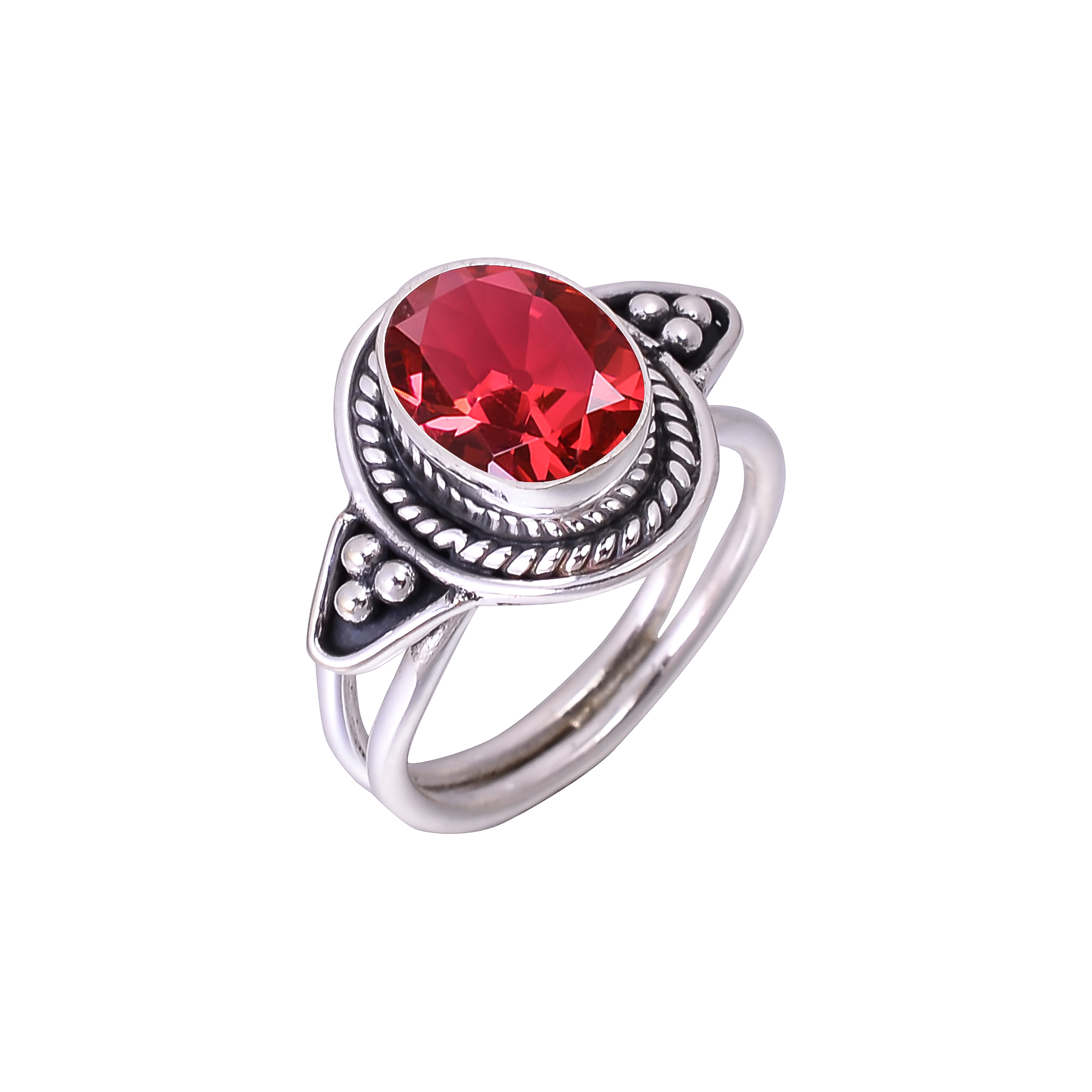 Pink Rubellite Tourmaline - Simulated Designer  Handmade Oxidised 925 Sterling Silver Ring