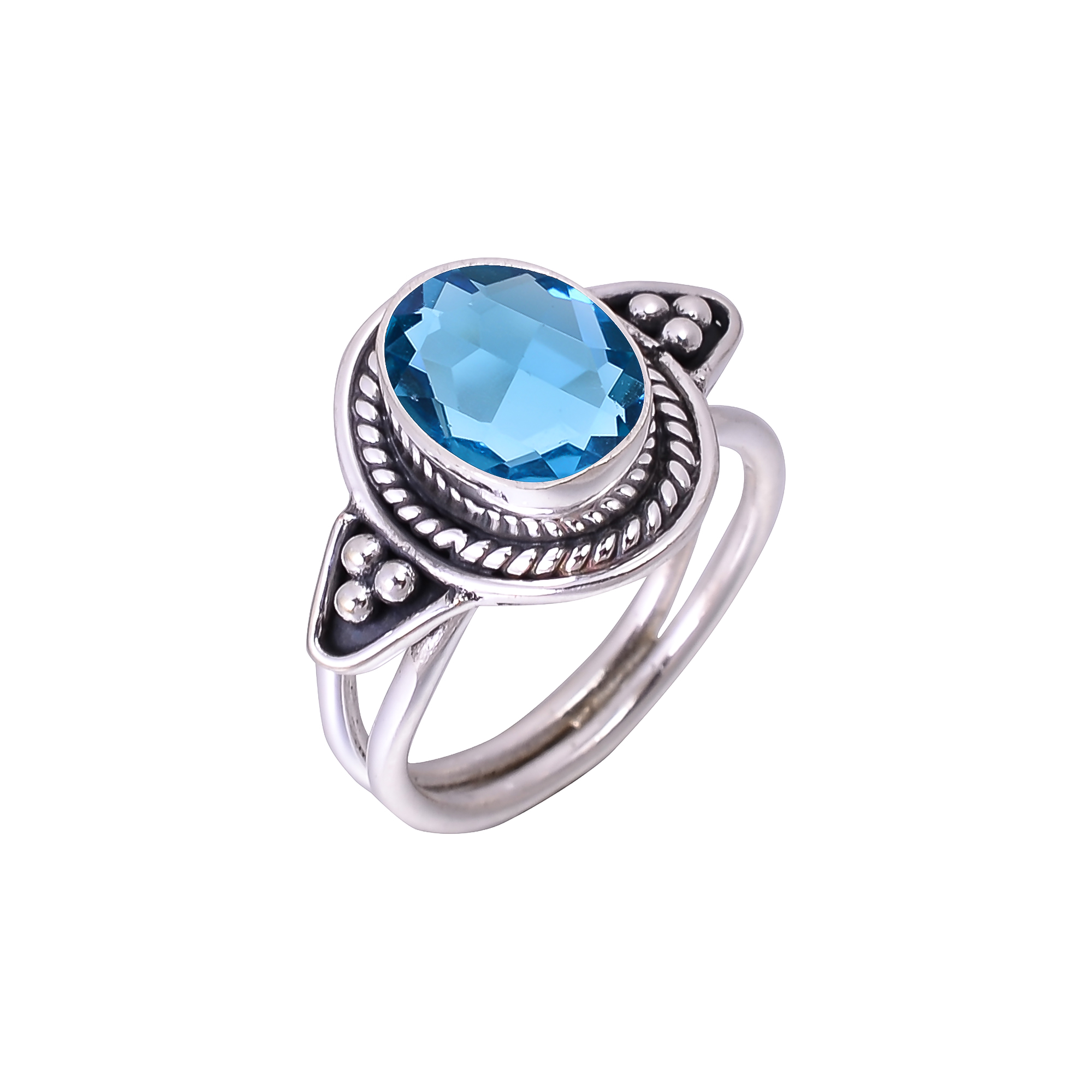 Teal Tourmaline - Simulated Designer  Handmade Oxidised 925 Sterling Silver Ring