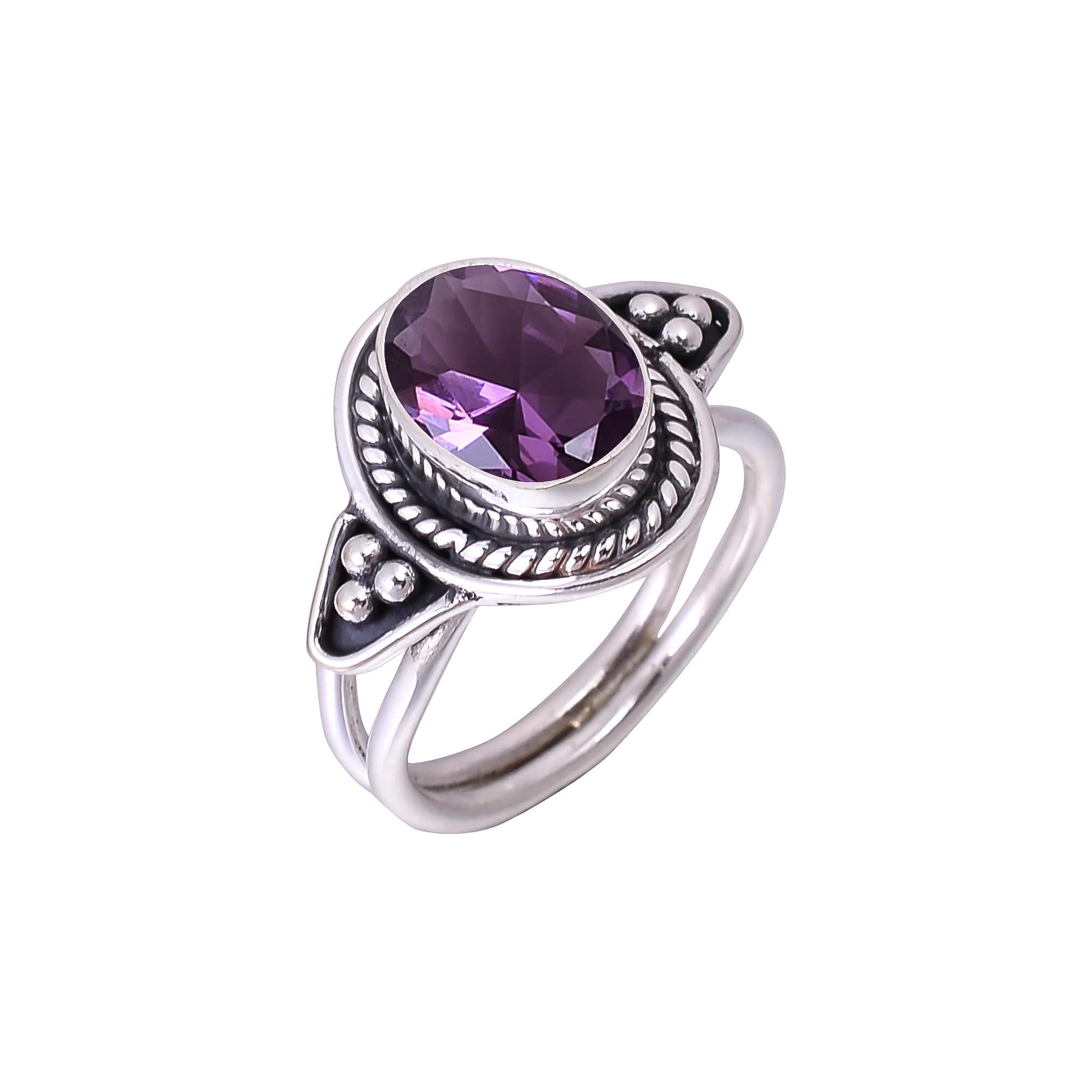 Purple Amethyst - Simulated Designer  Handmade Oxidised 925 Sterling Silver Ring