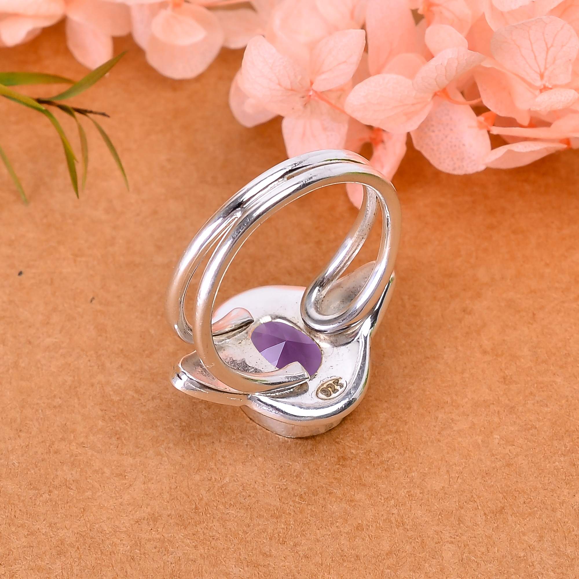 Purple Amethyst - Simulated Designer  Handmade Oxidised 925 Sterling Silver Ring