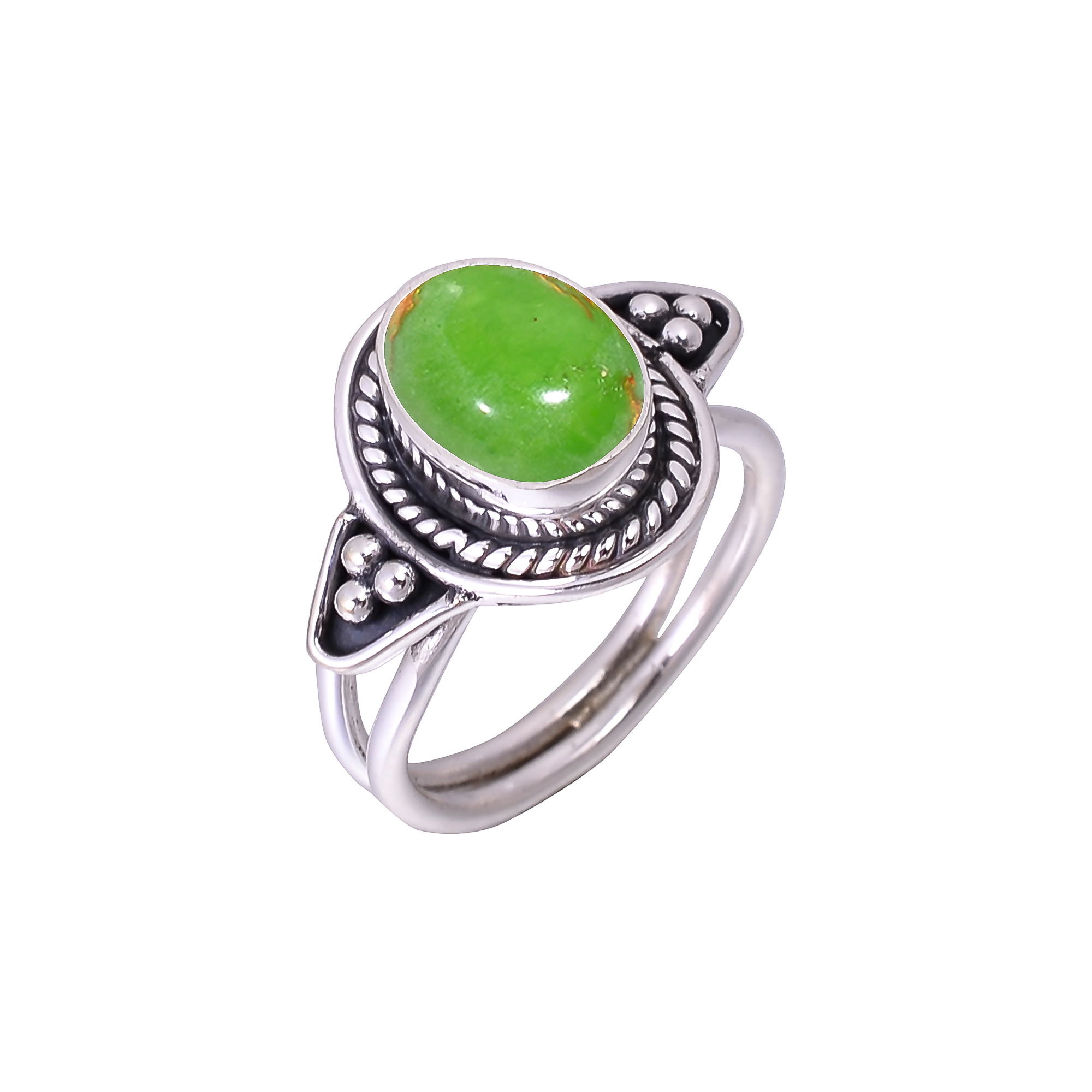 Copper Green Turquoise - Simulated Designer  Handmade Oxidised 925 Sterling Silver Ring