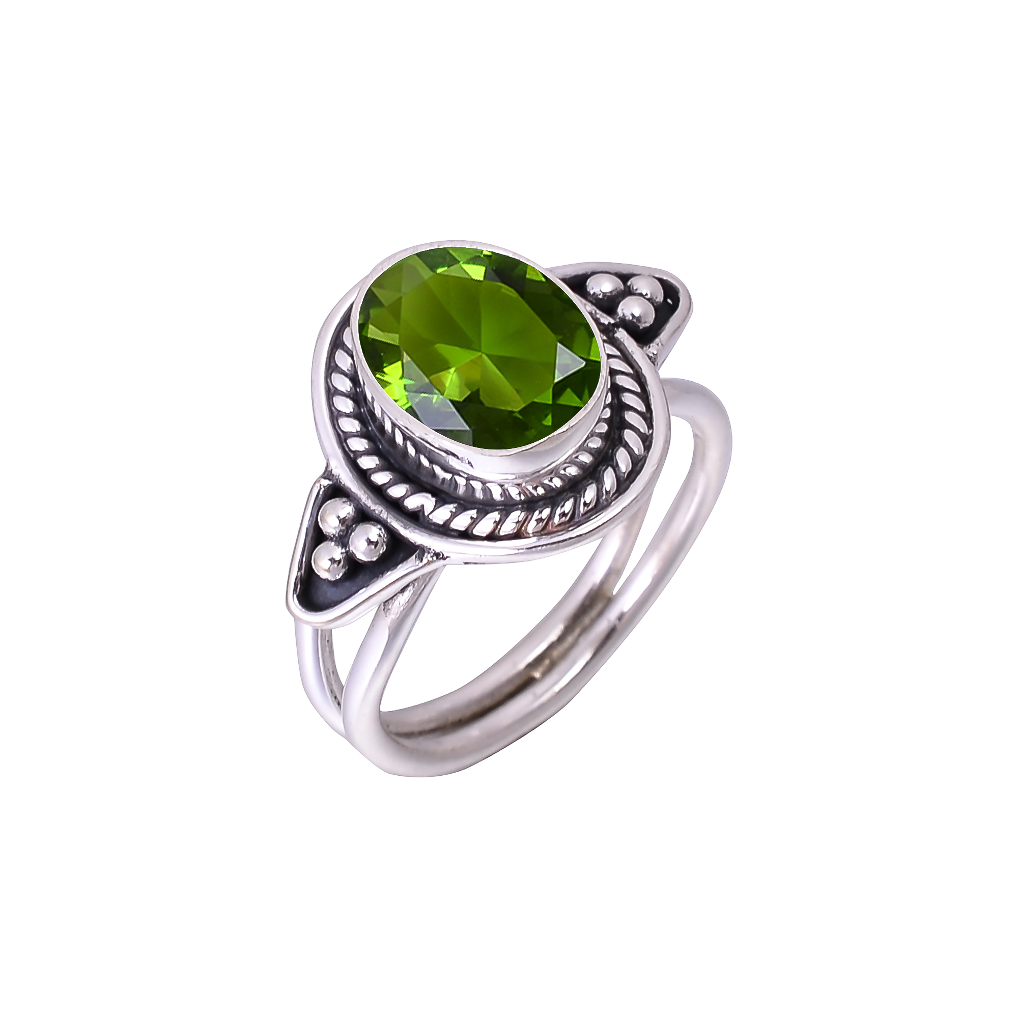 Peridot - Simulated Designer  Handmade Oxidised 925 Sterling Silver Ring