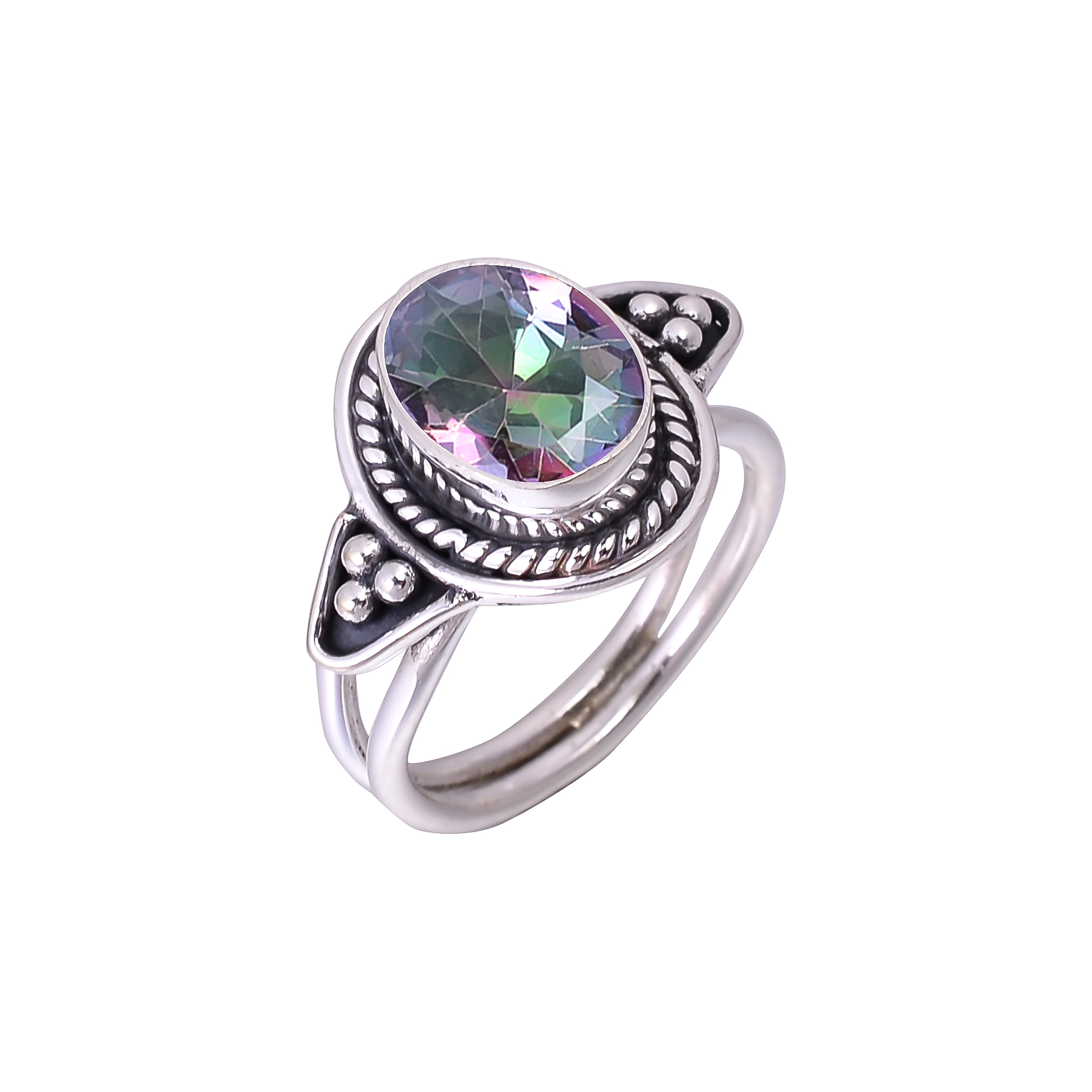 Rainbow Mystic Fire Topaz - Simulated Designer  Handmade Oxidised 925 Sterling Silver Ring