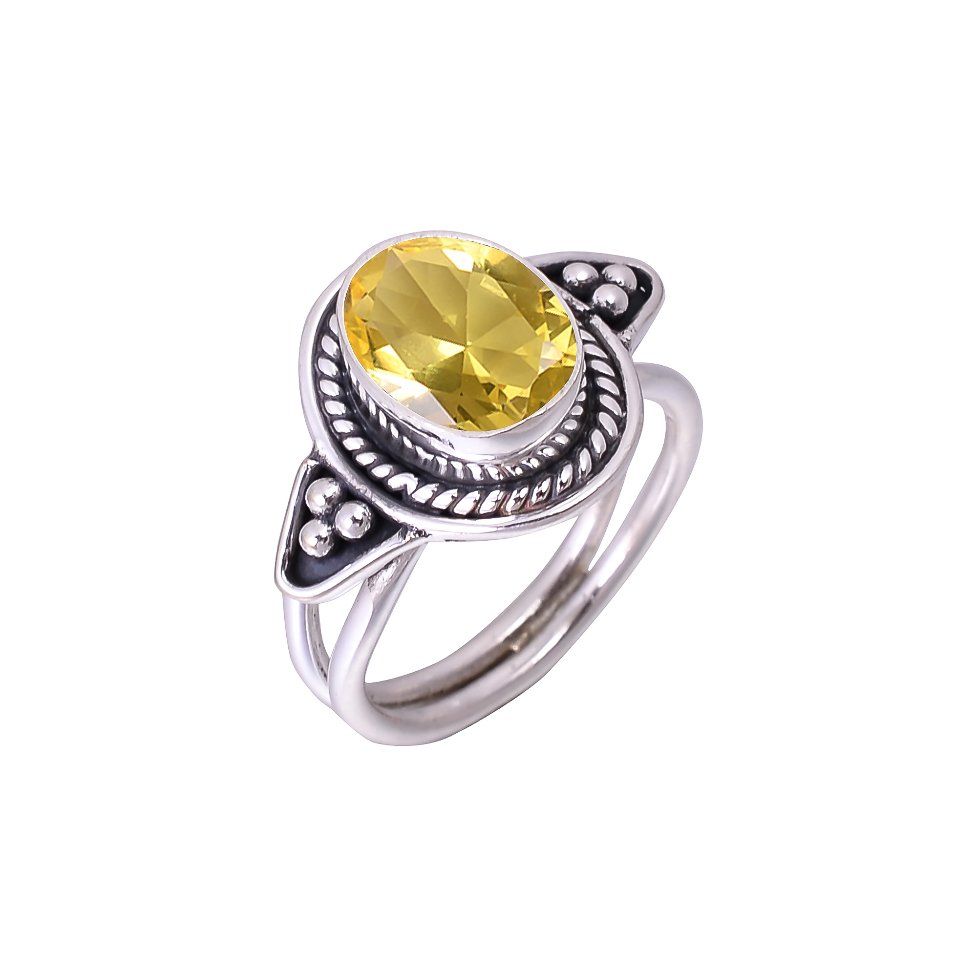Lemon Quartz - Simulated Designer  Handmade Oxidised 925 Sterling Silver Ring
