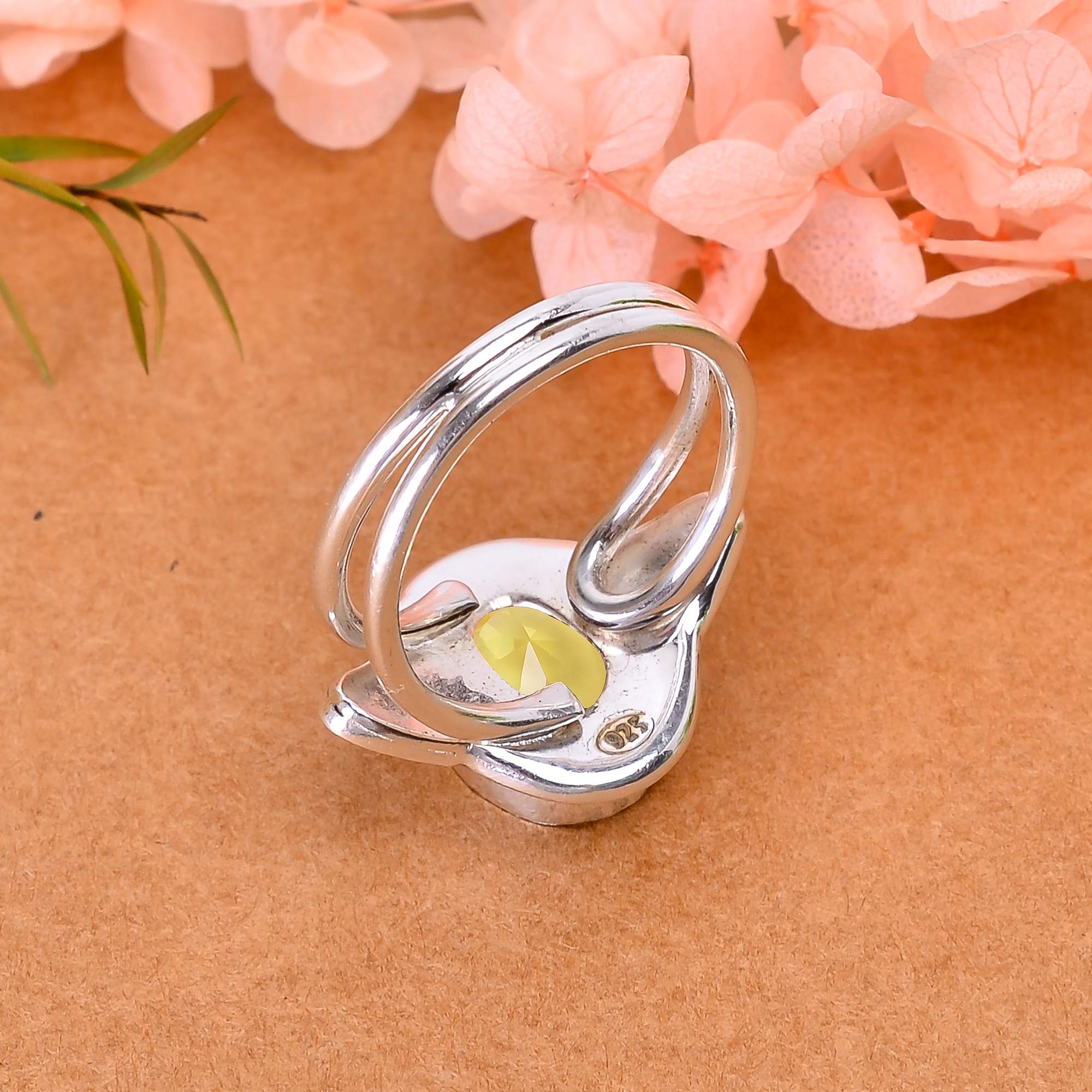 Lemon Quartz - Simulated Designer  Handmade Oxidised 925 Sterling Silver Ring