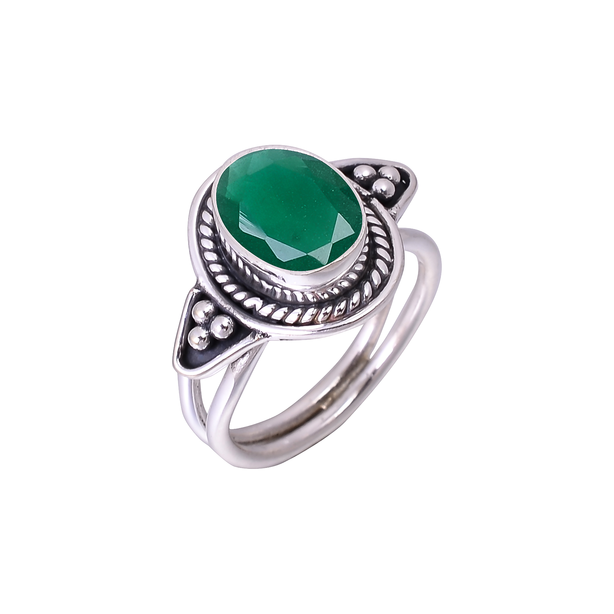 Emerald Simulated Designer  Handmade Oxidised 925 Sterling Silver Ring