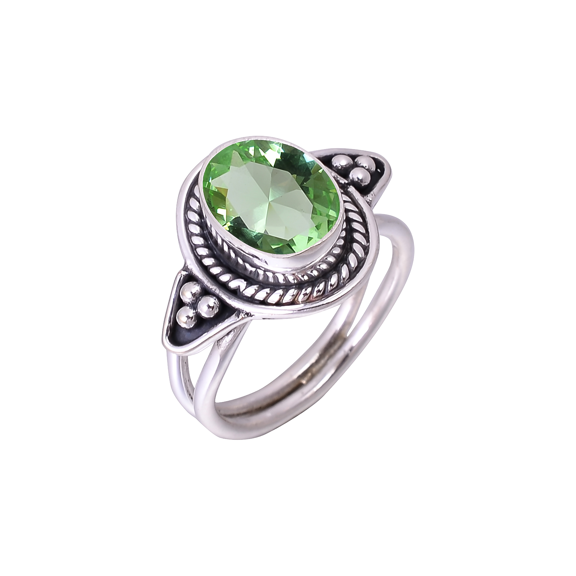Green Amethyst - Simulated Designer  Handmade Oxidised 925 Sterling Silver Ring