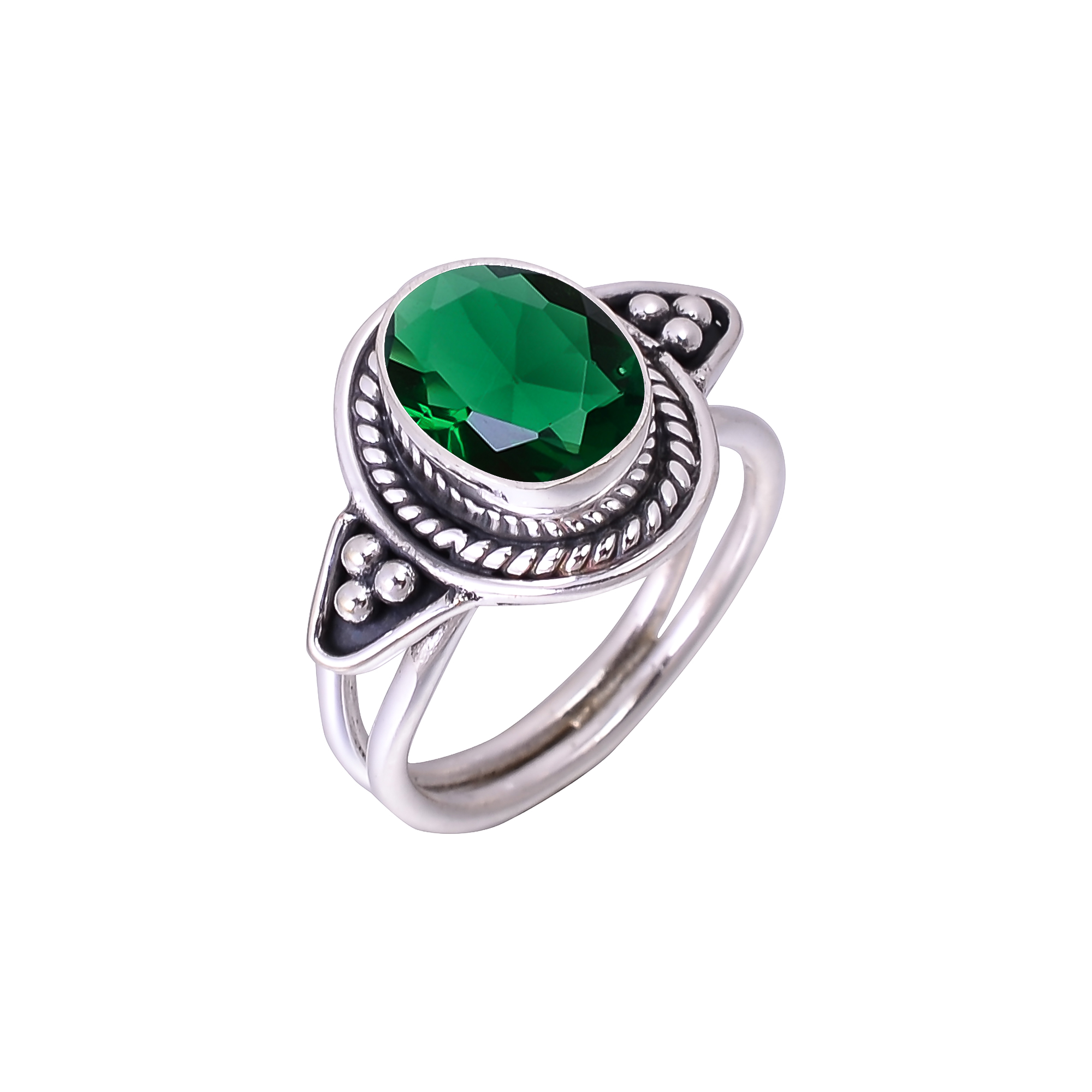 Chrome Diopside - Simulated Designer  Handmade Oxidised 925 Sterling Silver Ring