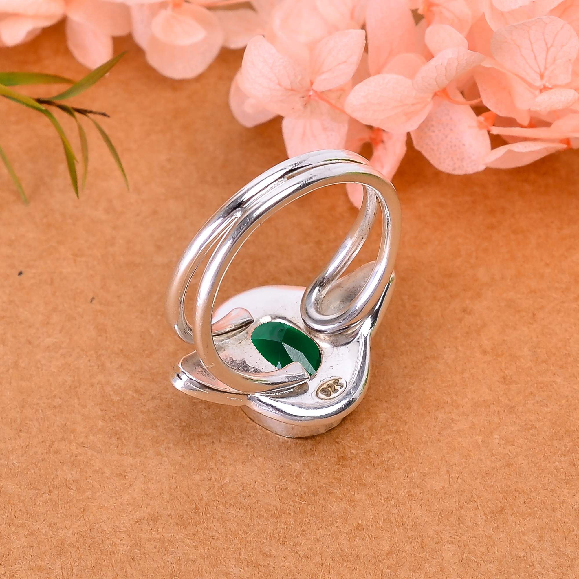 Chrome Diopside - Simulated Designer  Handmade Oxidised 925 Sterling Silver Ring