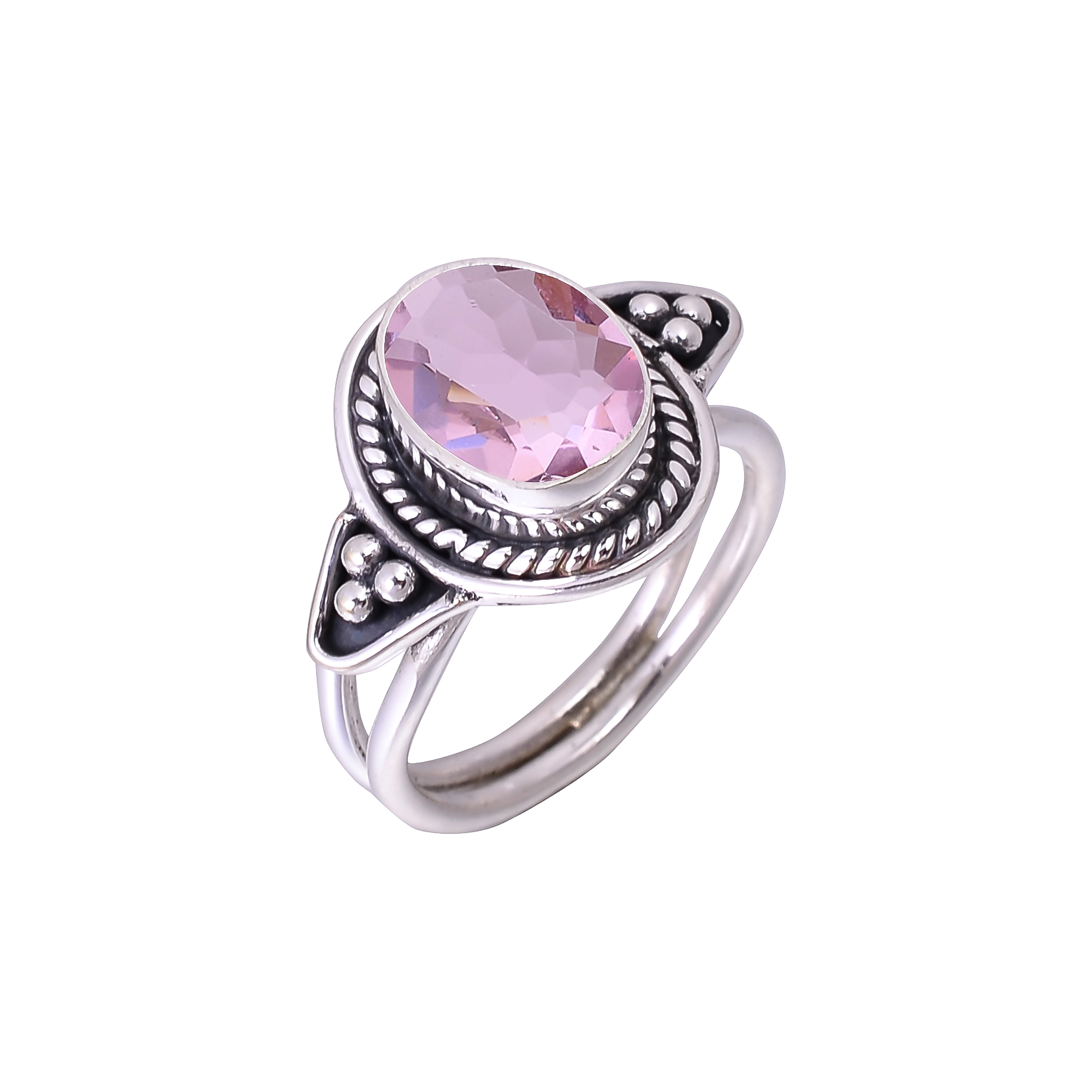 Pink Kunzite - Simulated Designer  Handmade Oxidised 925 Sterling Silver Ring