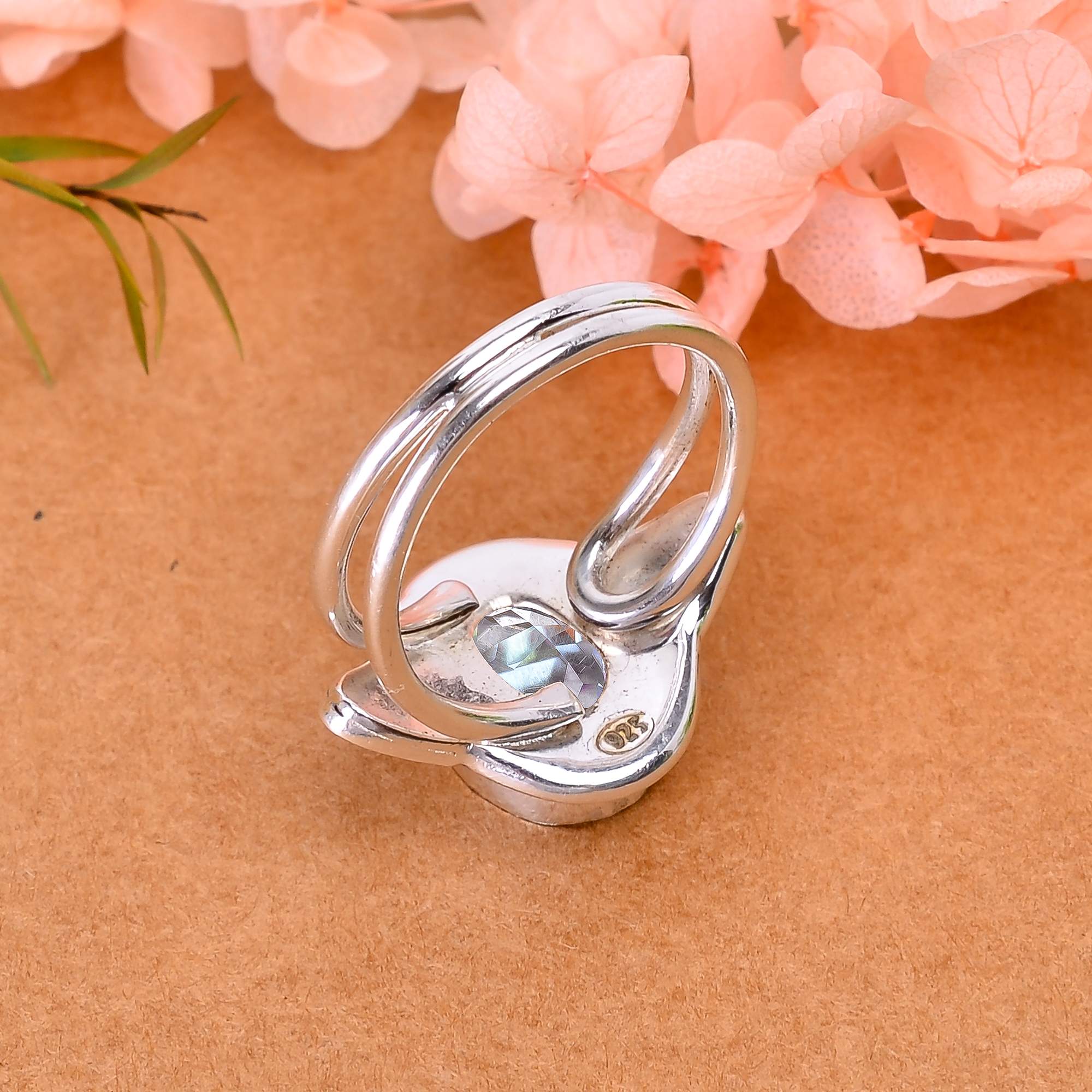 White Rainbow Mystic Fire Topaz - Simulated Designer  Handmade Oxidised 925 Sterling Silver Ring
