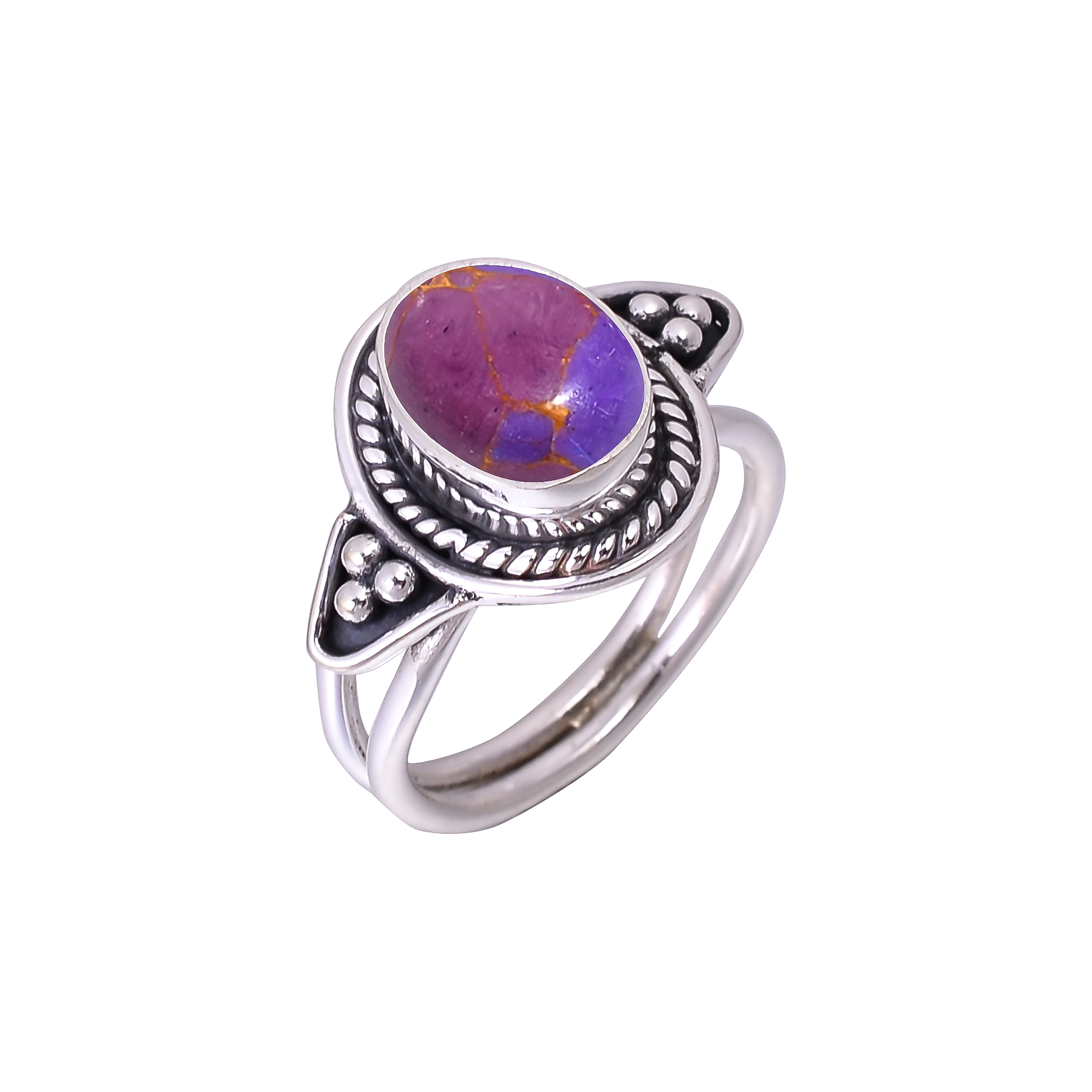 Copper Purple Turquoise - Simulated Designer  Handmade Oxidised 925 Sterling Silver Ring