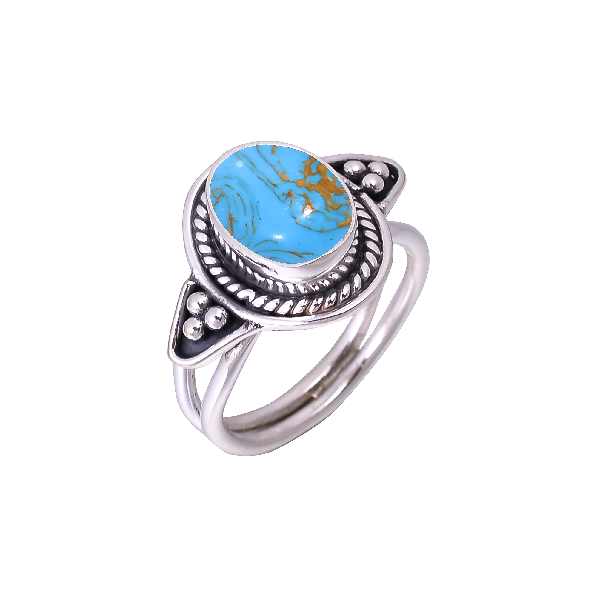 Copper Blue Turquoise - Simulated Designer  Handmade Oxidised 925 Sterling Silver Ring