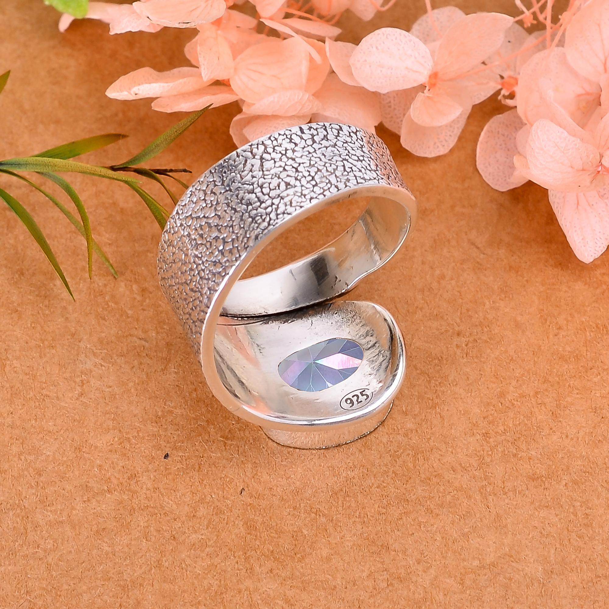 Rainbow Mystic Fire Topaz - Simulated 925 Sterling Silver Ring