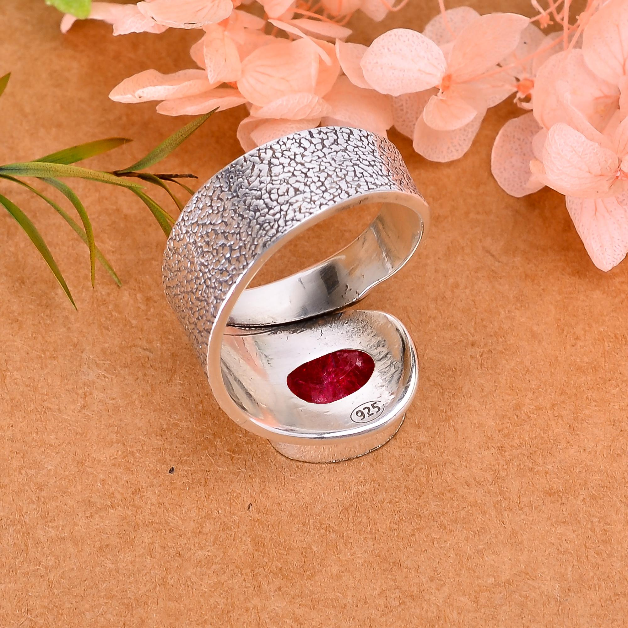 Ruby - Dyed Quartz 925 Sterling Silver Ring