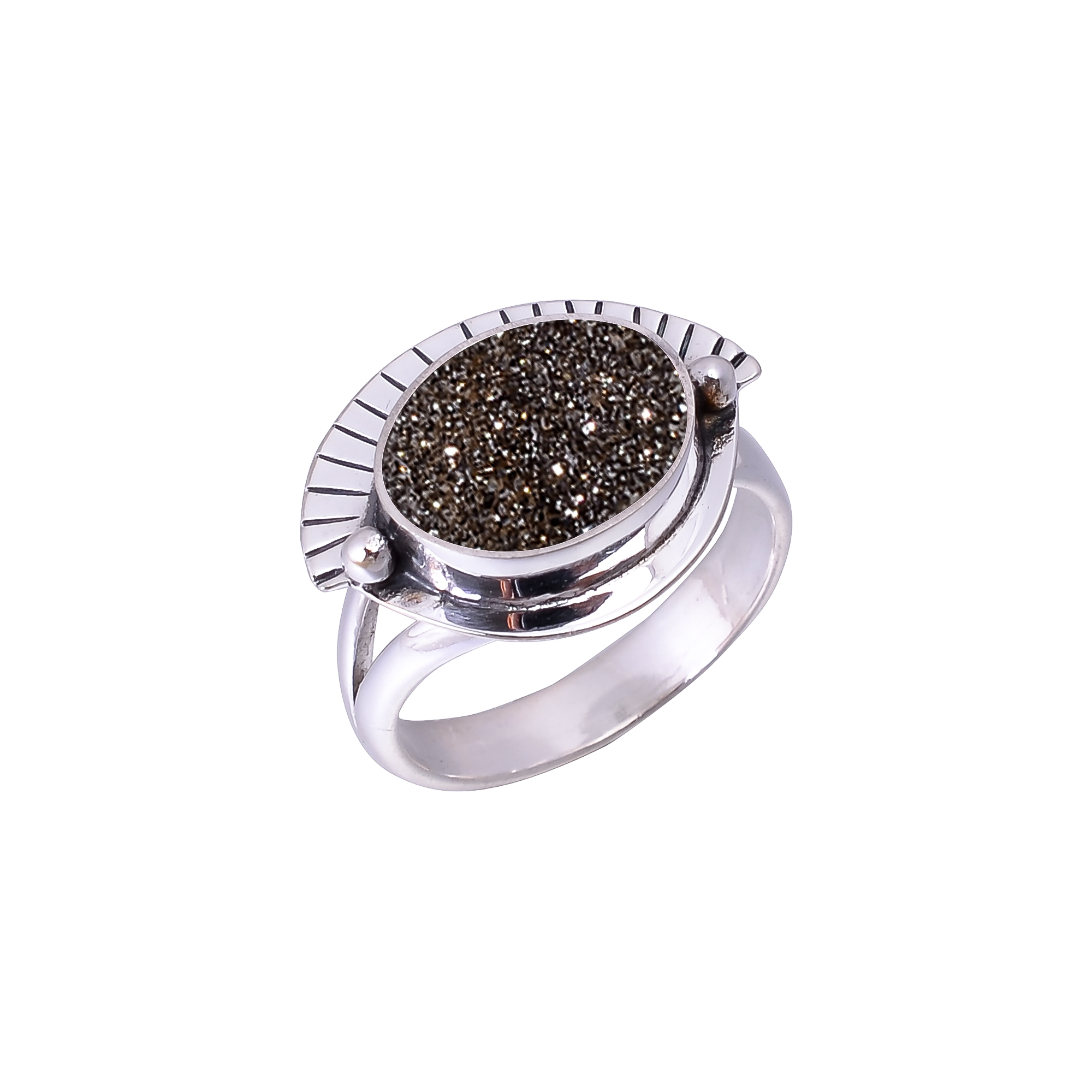 Black Titanium Agate Drusy Designer Handmade 925 Sterling Silver Ring