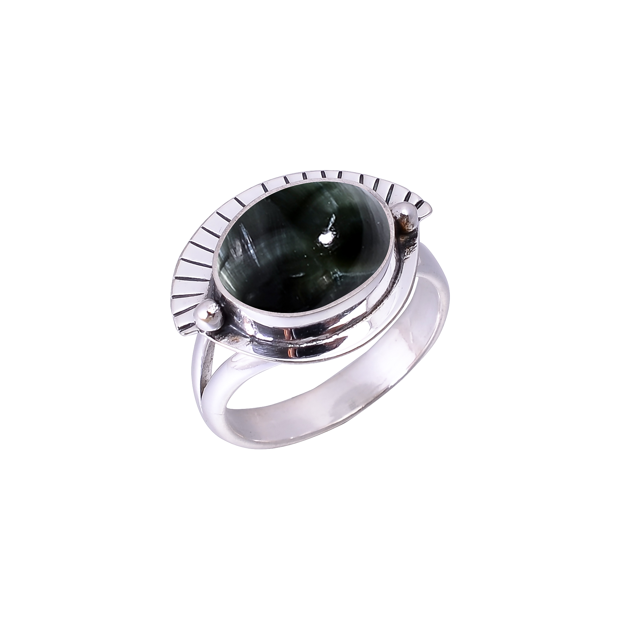 Seraphinite - Russia Designer  Handmade Oxidised 925 Sterling Silver Ring
