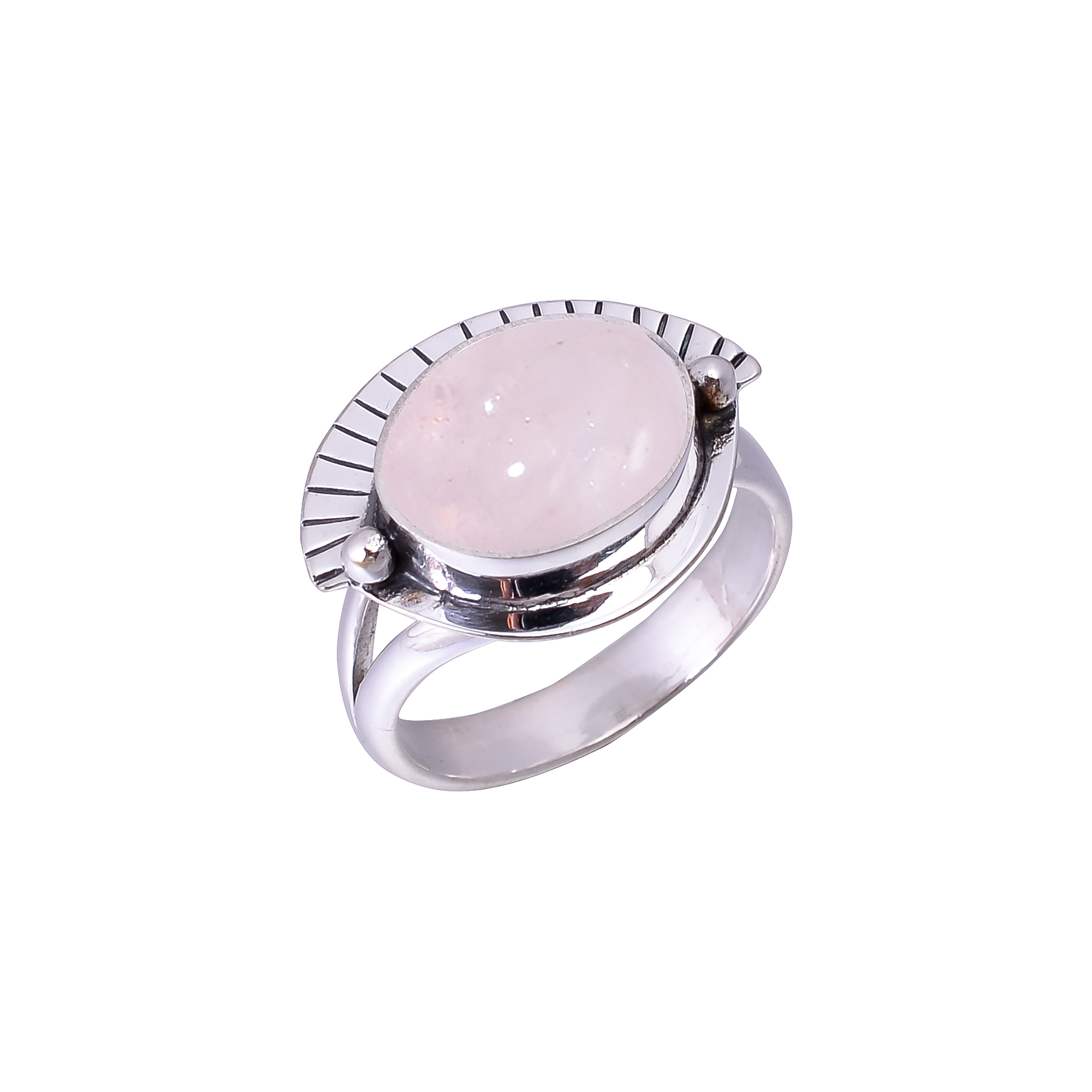 Pink Rose Quartz - Brazil Designer  Handmade Oxidised 925 Sterling Silver Ring