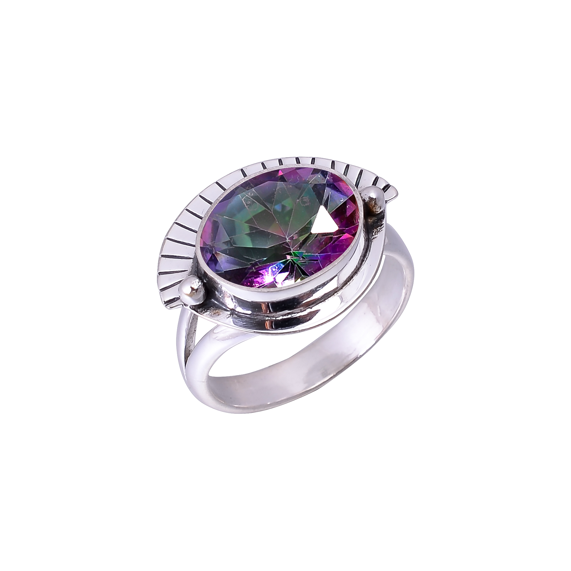 Rainbow Mystic Fire Topaz - Simulated Designer Handmade 925 Sterling Silver Ring