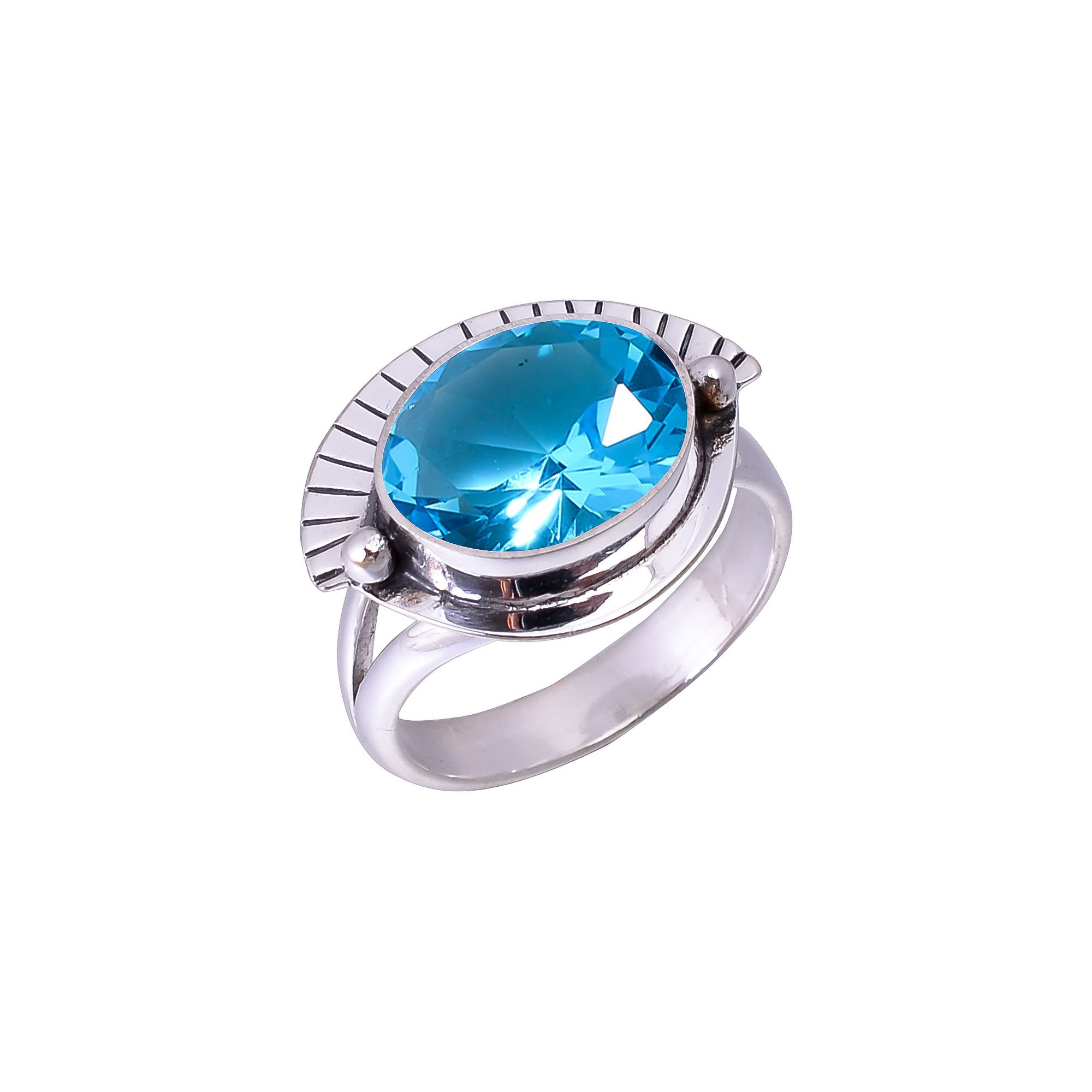 Blue Topaz - Simulated Designer Handmade 925 Sterling Silver Ring