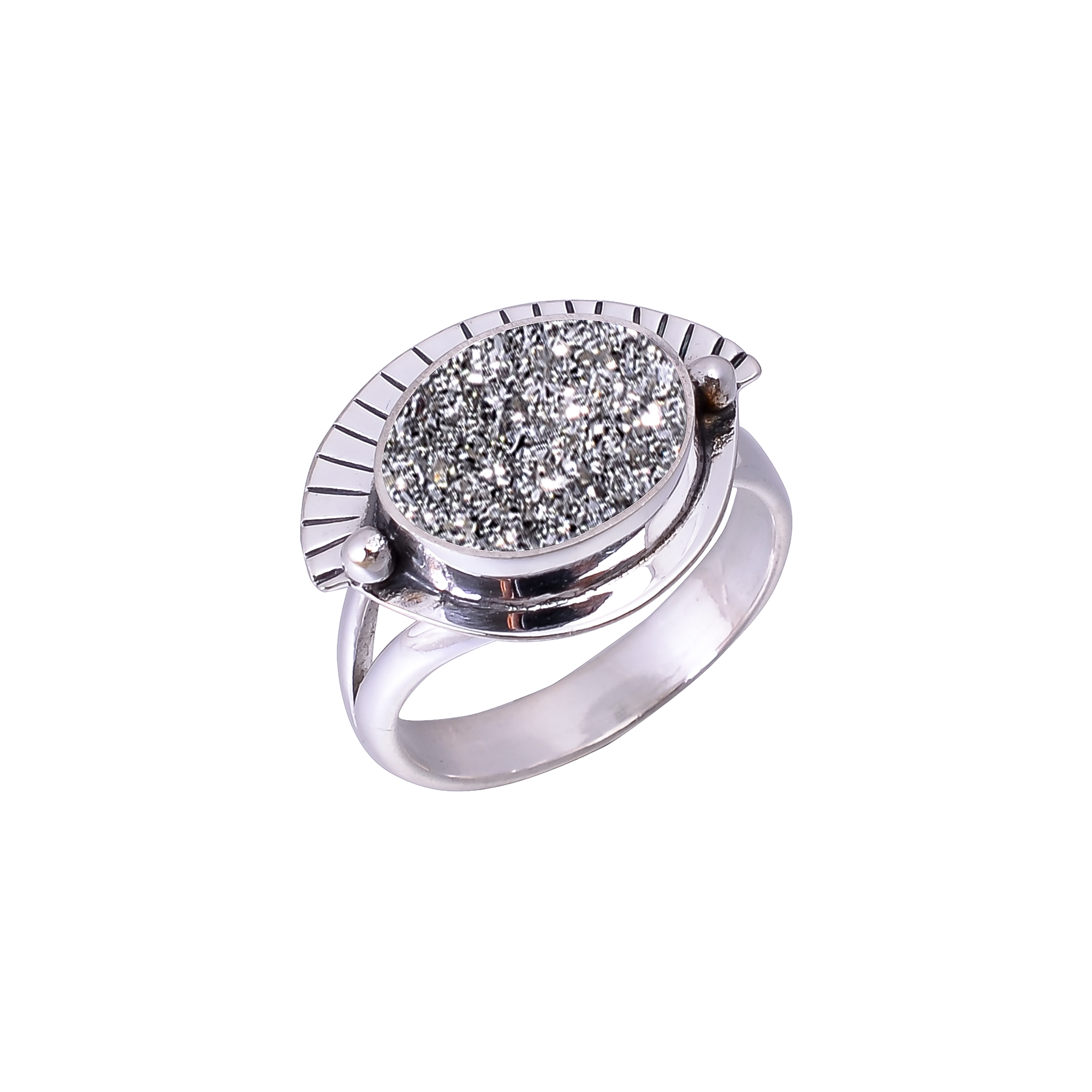 Silver Titanium Agate Drusy Designer Handmade 925 Sterling Silver Ring