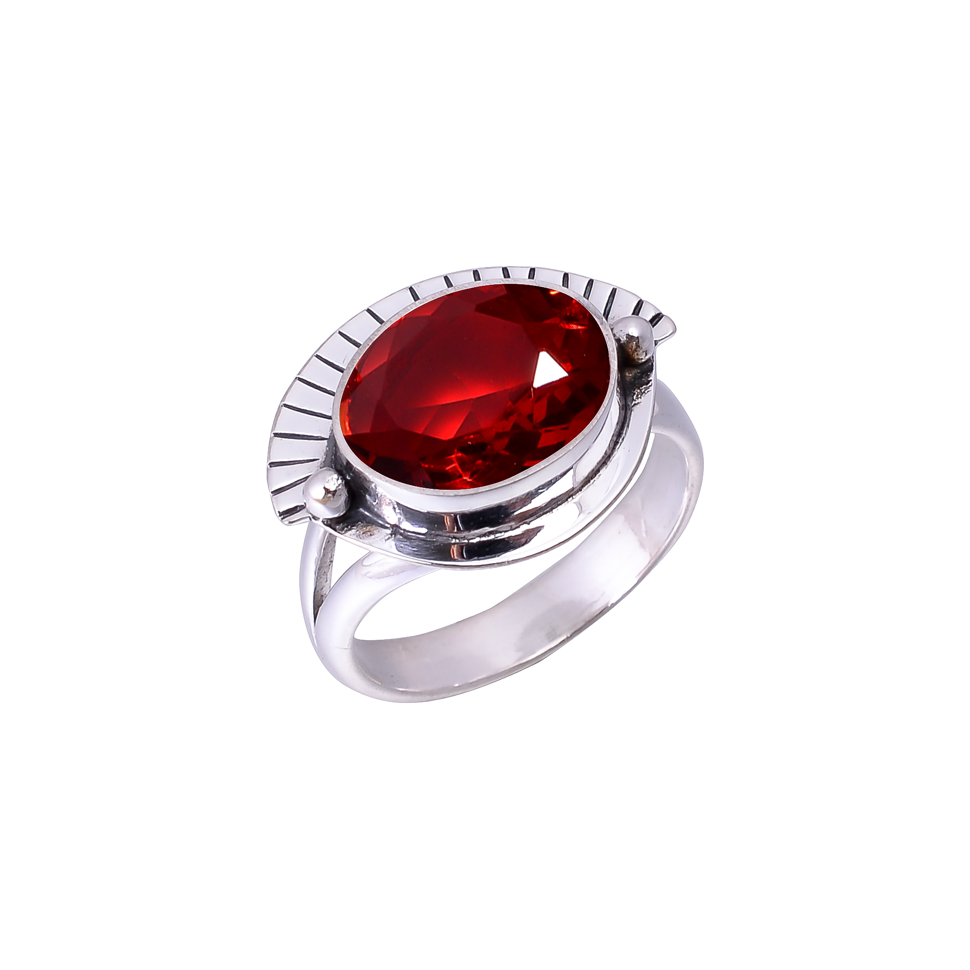 Red Garnet - Simulated Designer Handmade 925 Sterling Silver Ring