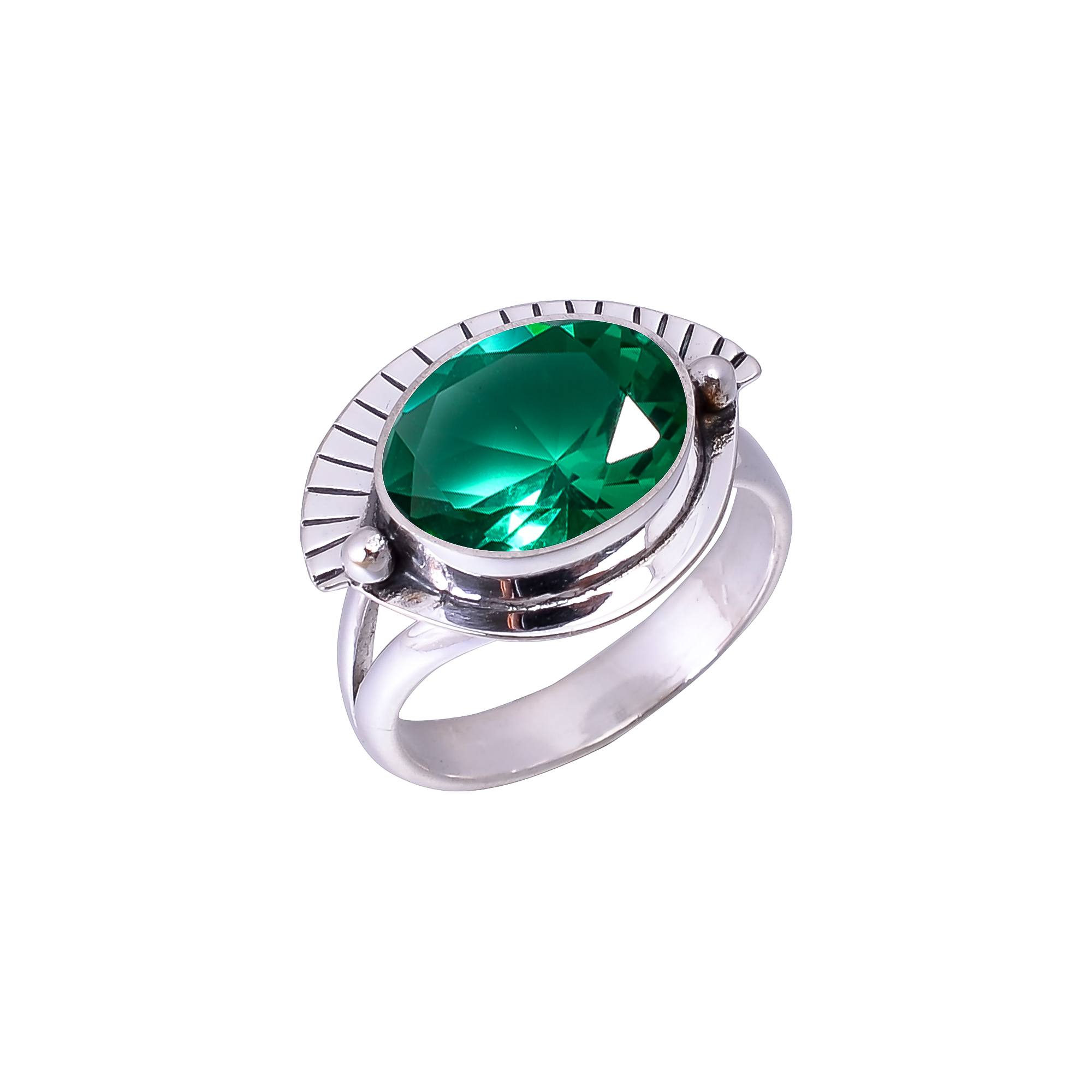 Emerald Simulated Designer Handmade 925 Sterling Silver Ring
