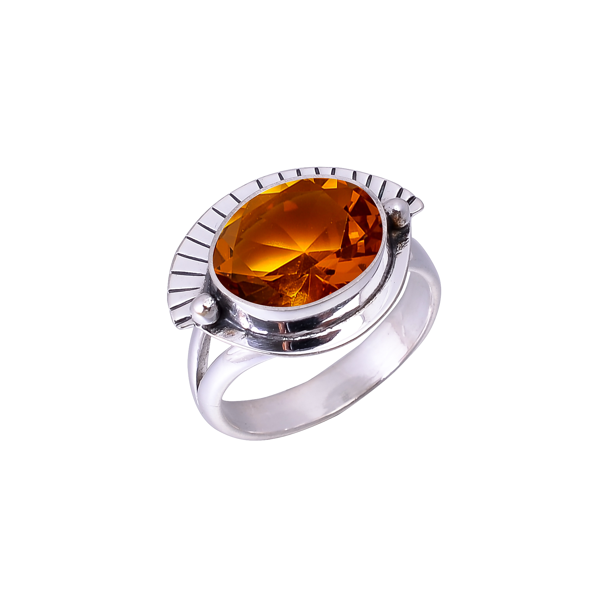 Citrine - Simulated Designer Handmade 925 Sterling Silver Ring