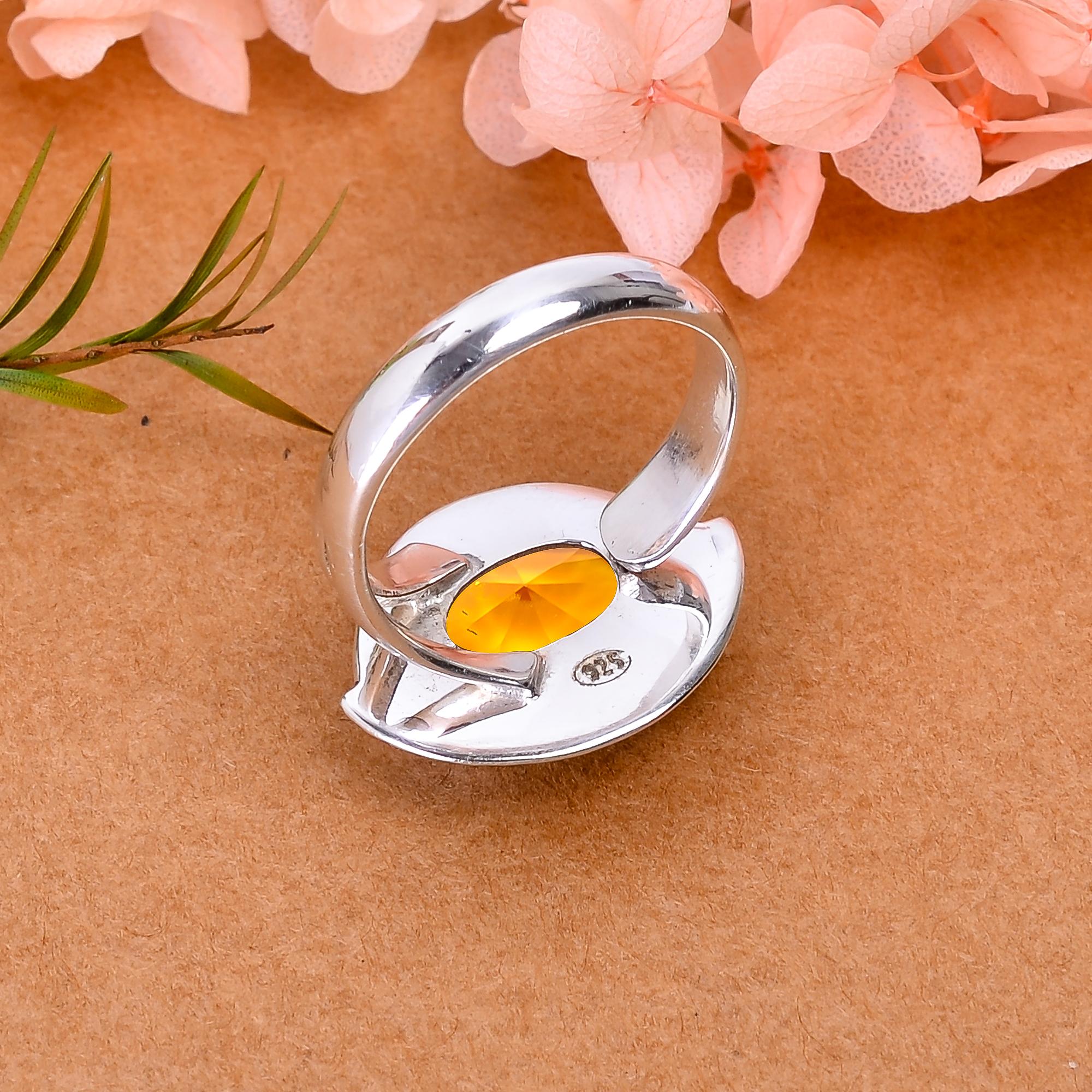 Citrine - Simulated Designer Handmade 925 Sterling Silver Ring