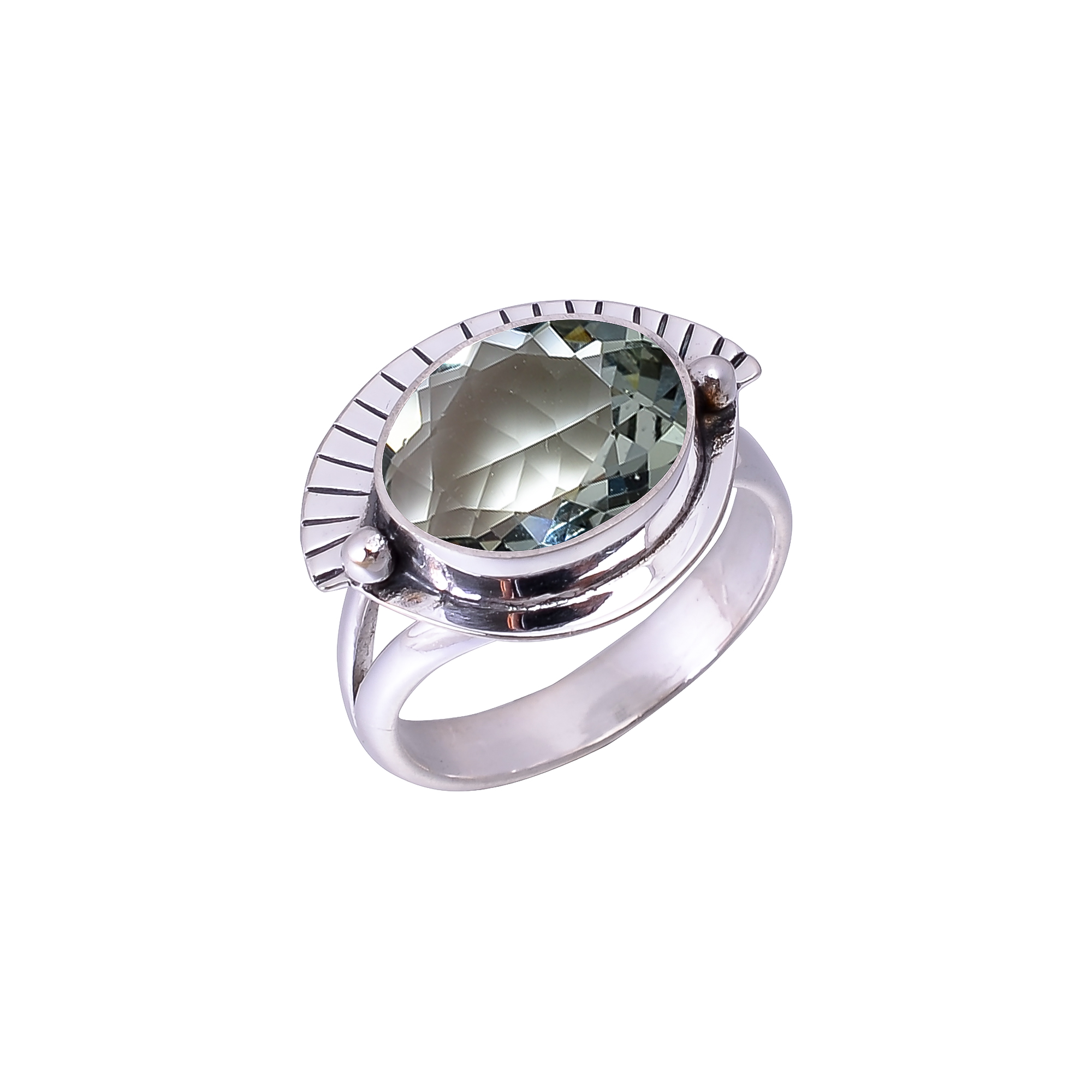 Green Amethyst - Simulated Designer Handmade 925 Sterling Silver Ring
