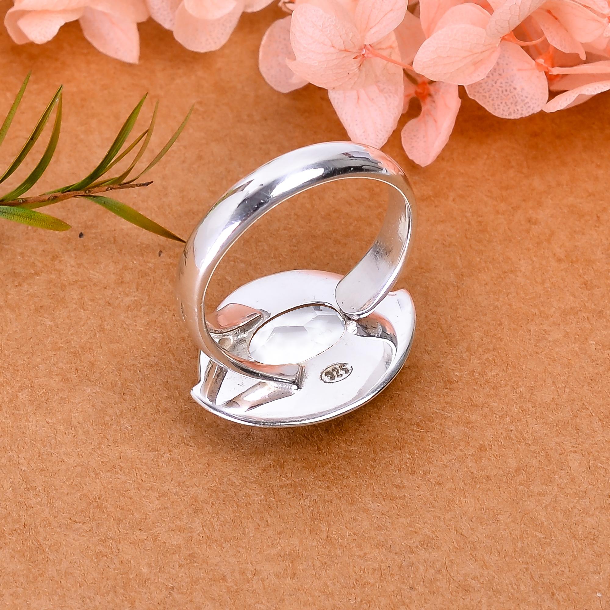 White Topaz - Simulated Designer Handmade 925 Sterling Silver Ring