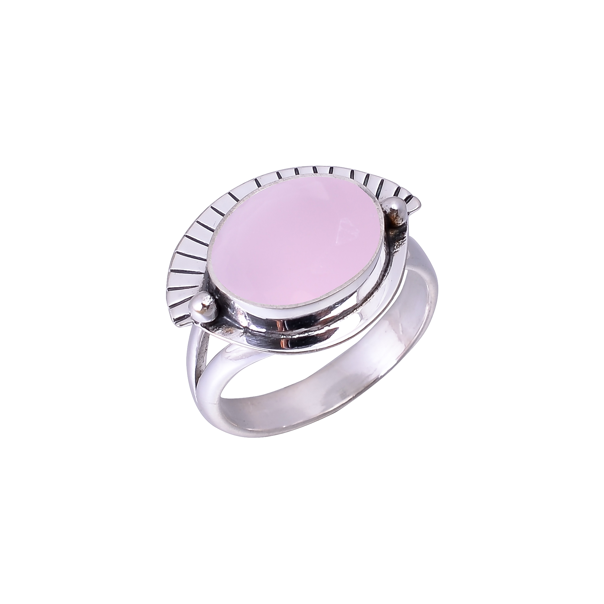 Pink Rose Quartz - Simulated Designer Handmade 925 Sterling Silver Ring