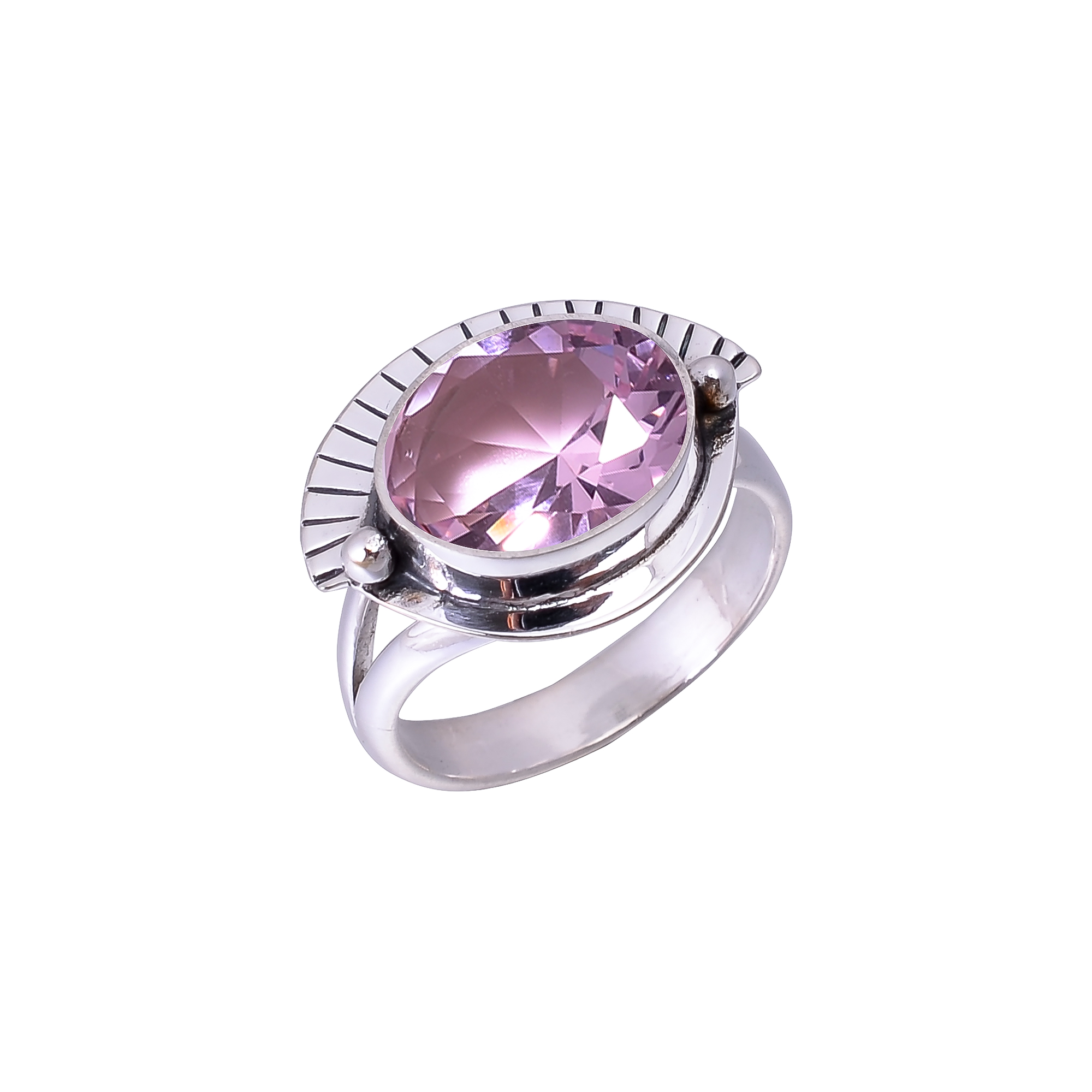 Pink Kunzite - Simulated Designer Handmade 925 Sterling Silver Ring