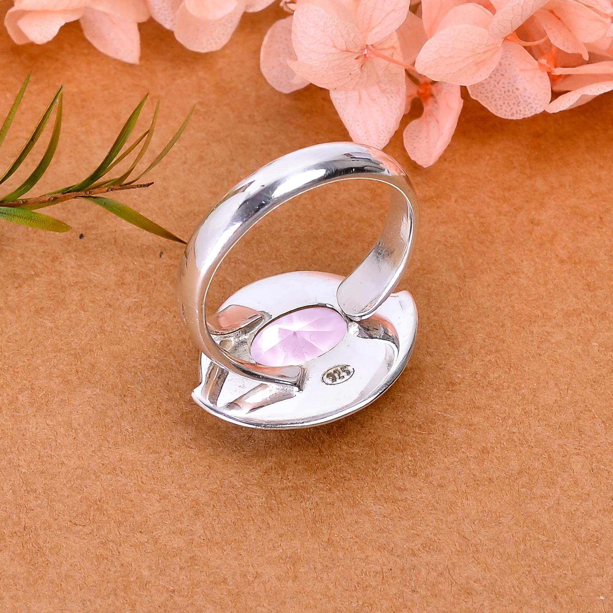 Pink Kunzite - Simulated Designer Handmade 925 Sterling Silver Ring