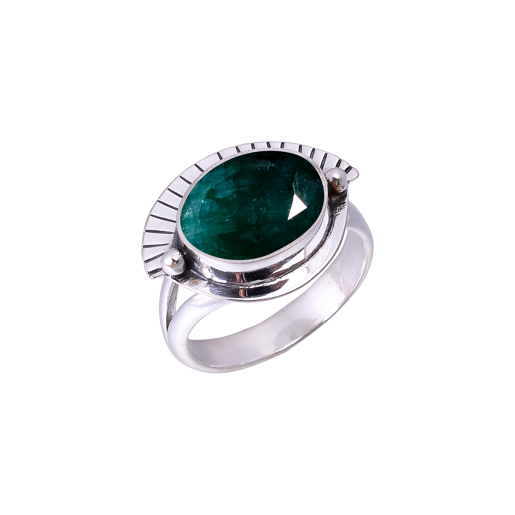 Emerlad - Dyed Quartz Designer Handmade 925 Sterling Silver Ring