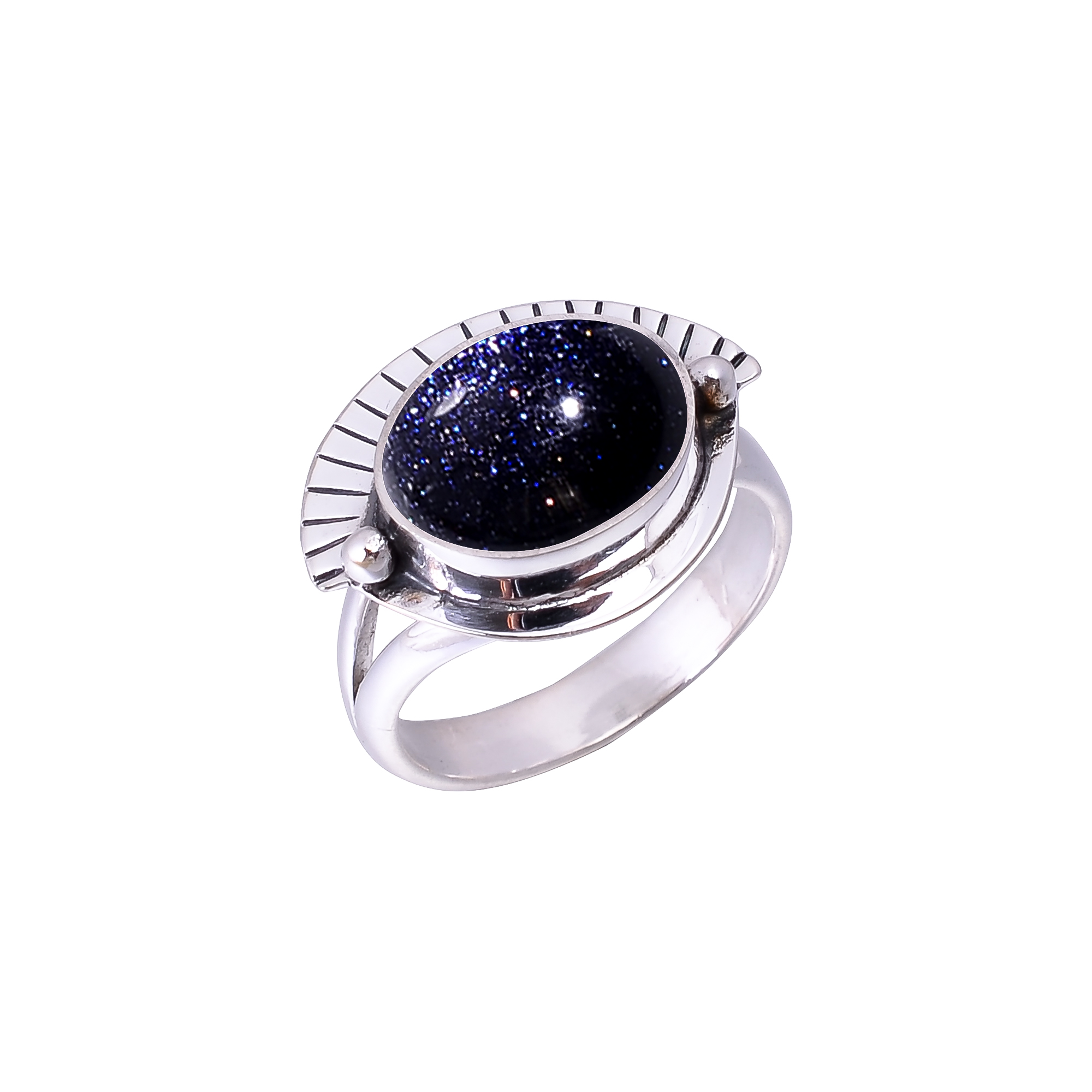 Blue Sunstone - Simulated Designer Handmade 925 Sterling Silver Ring