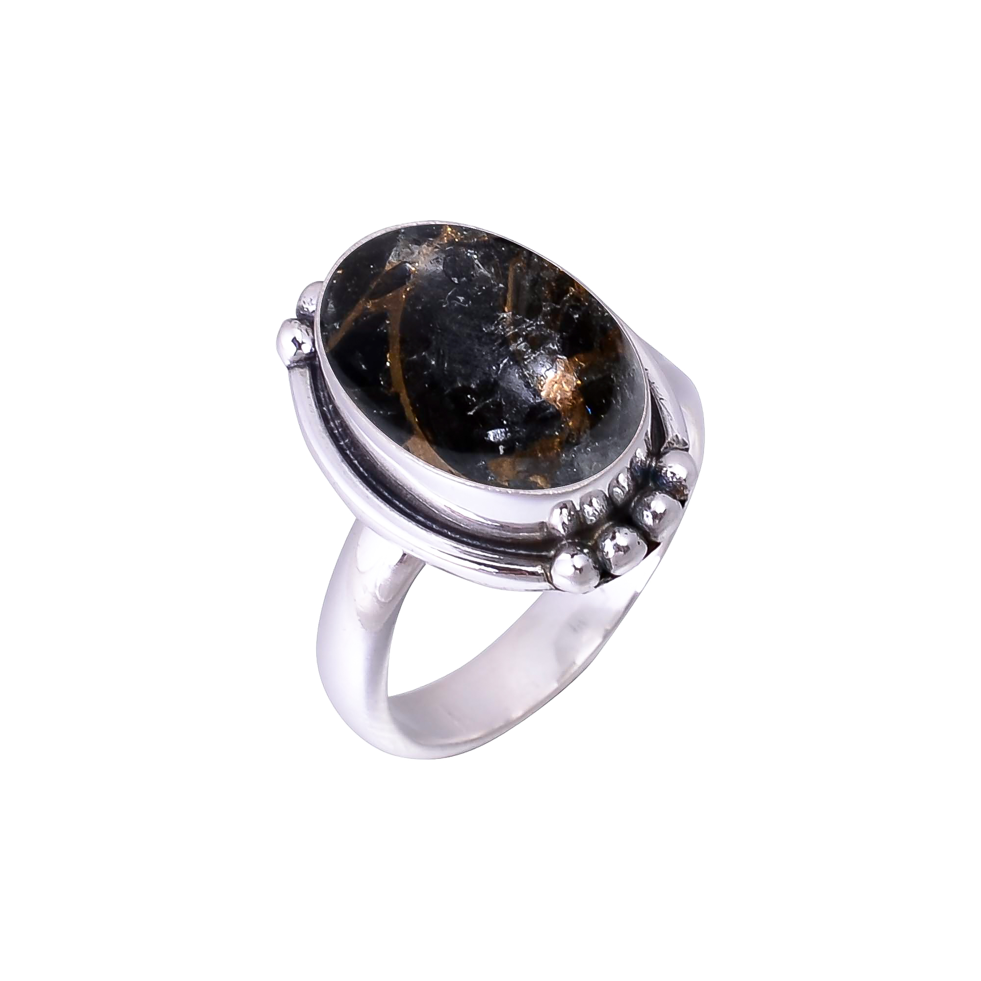 Copper Black Obsidian 925 Sterling Silver Ring