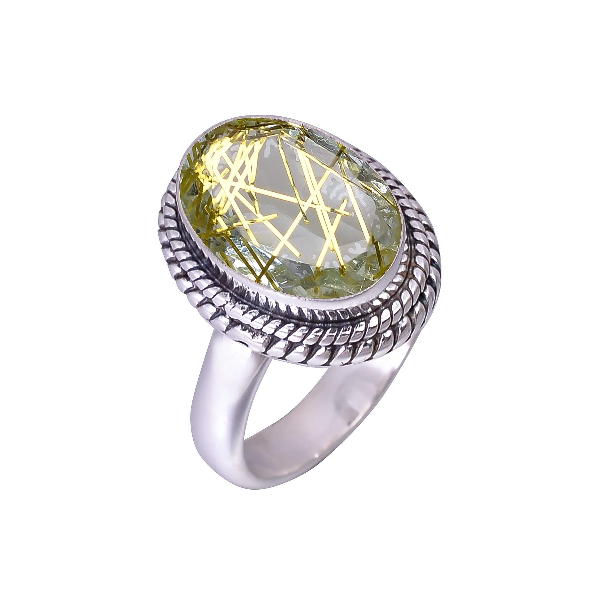 Golden Rutilated Quartz - Simulated 925 Sterling Silver Ring