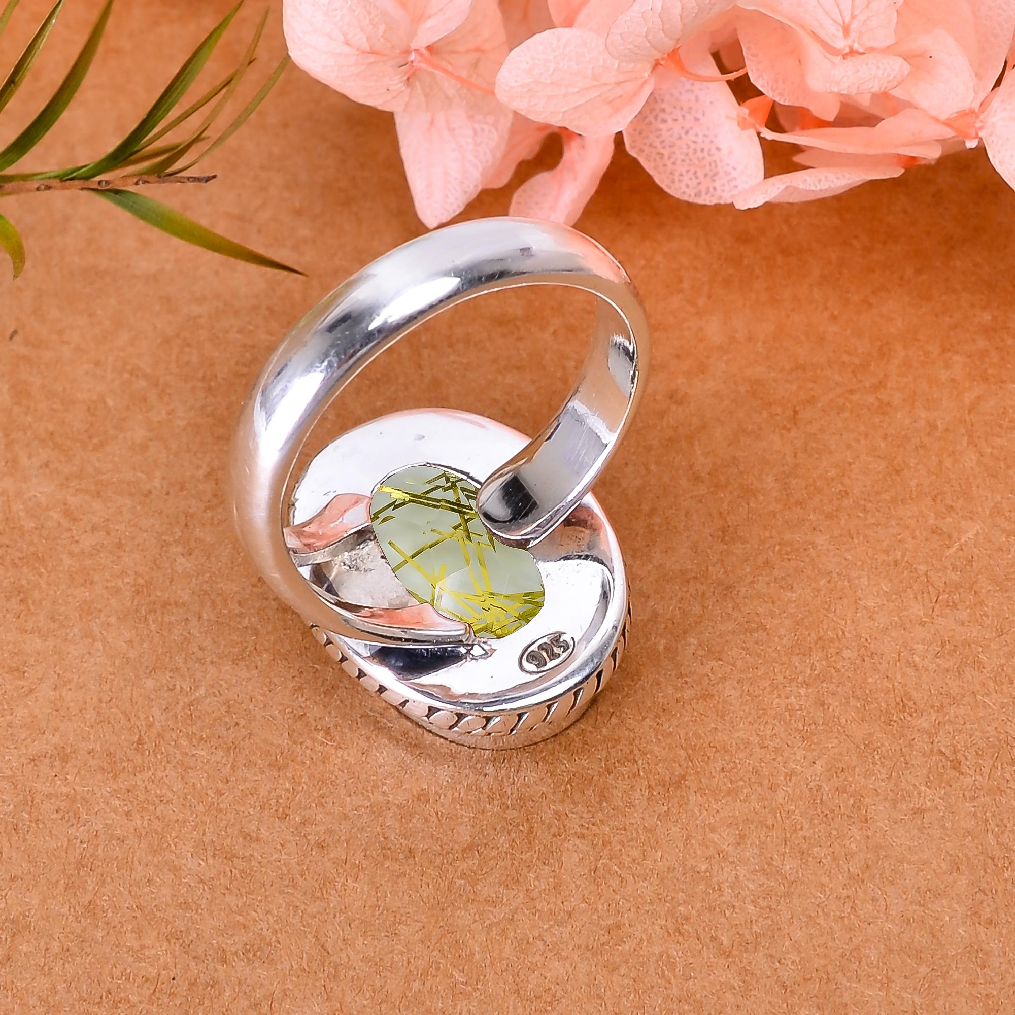 Golden Rutilated Quartz - Simulated 925 Sterling Silver Ring