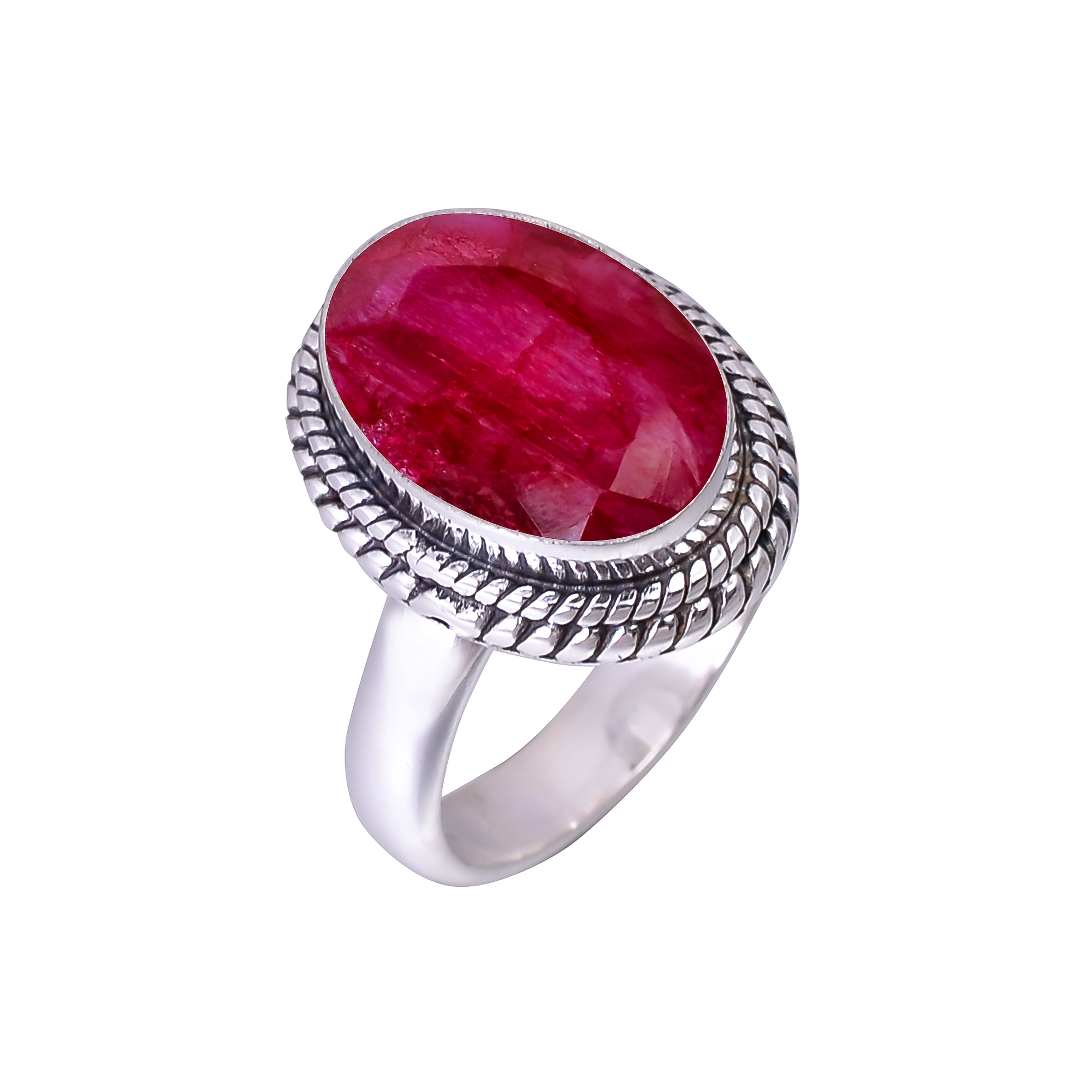 Ruby - Dyed Quartz 925 Sterling Silver Ring