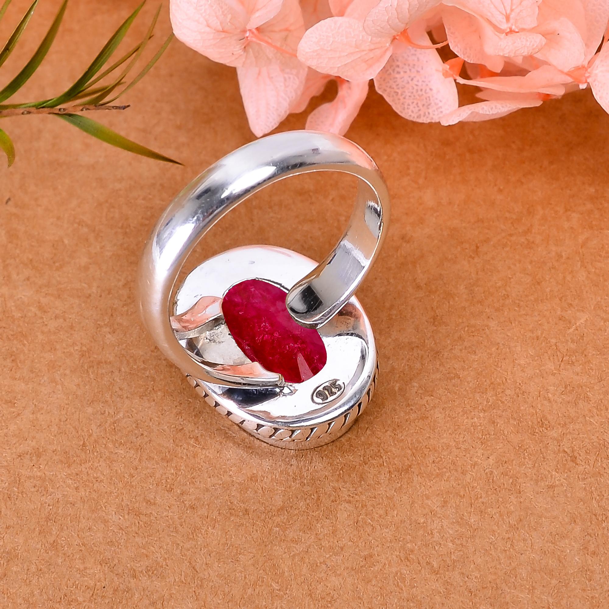 Ruby - Dyed Quartz 925 Sterling Silver Ring