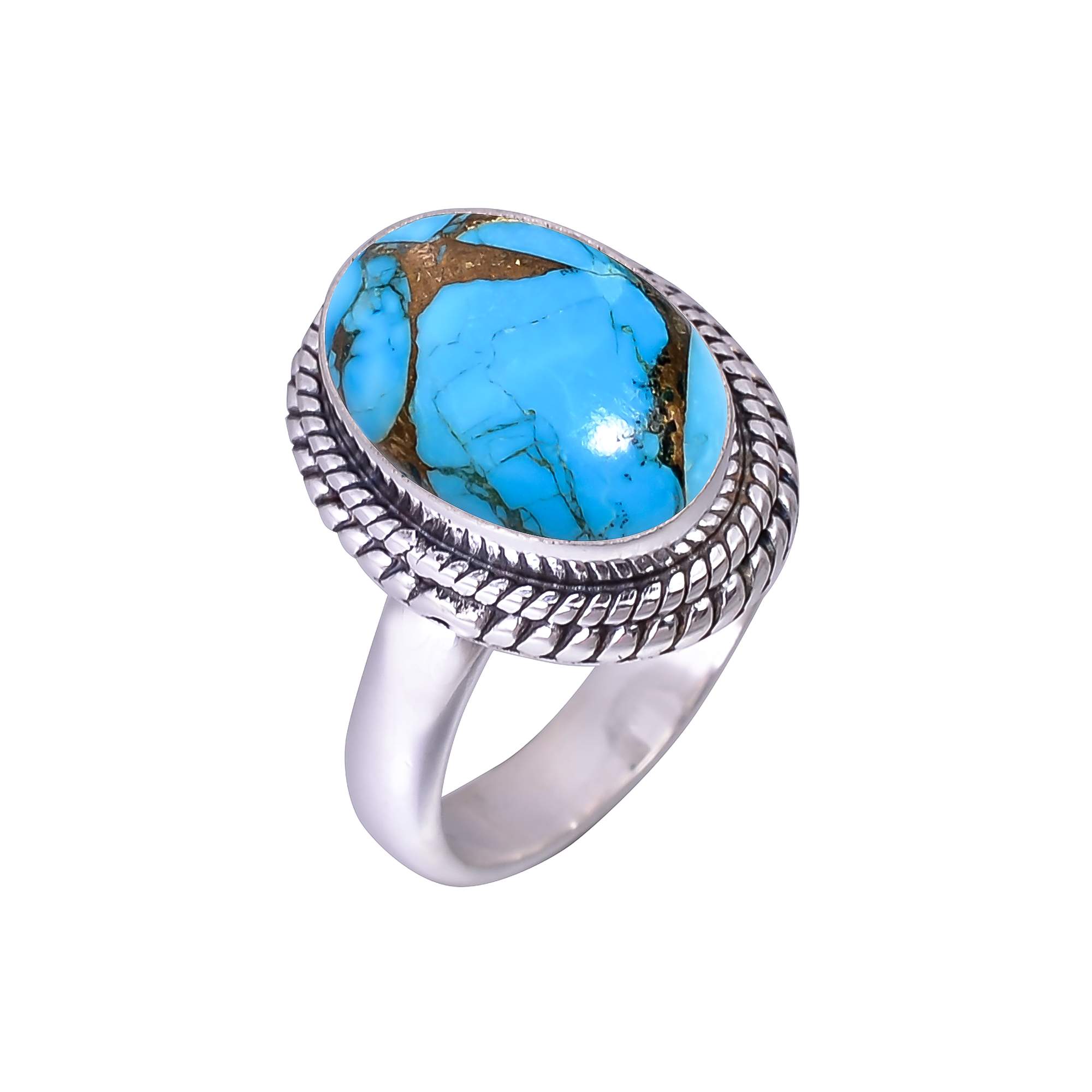 Copper Blue Turquoise 925 Sterling Silver Ring