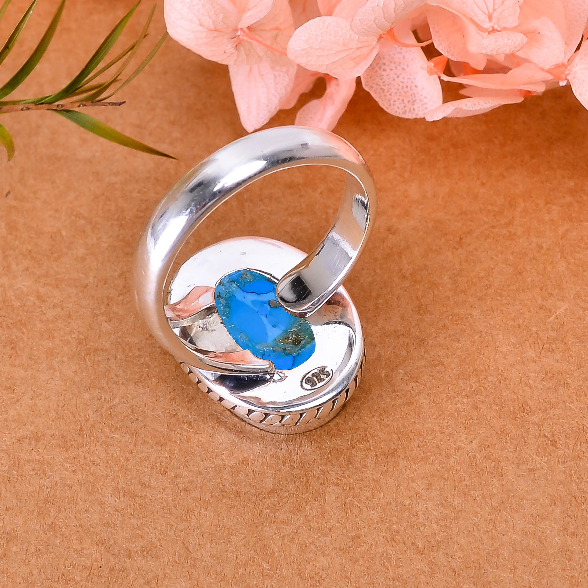 Blue Turquoise - Simulated 925 Sterling Silver Ring