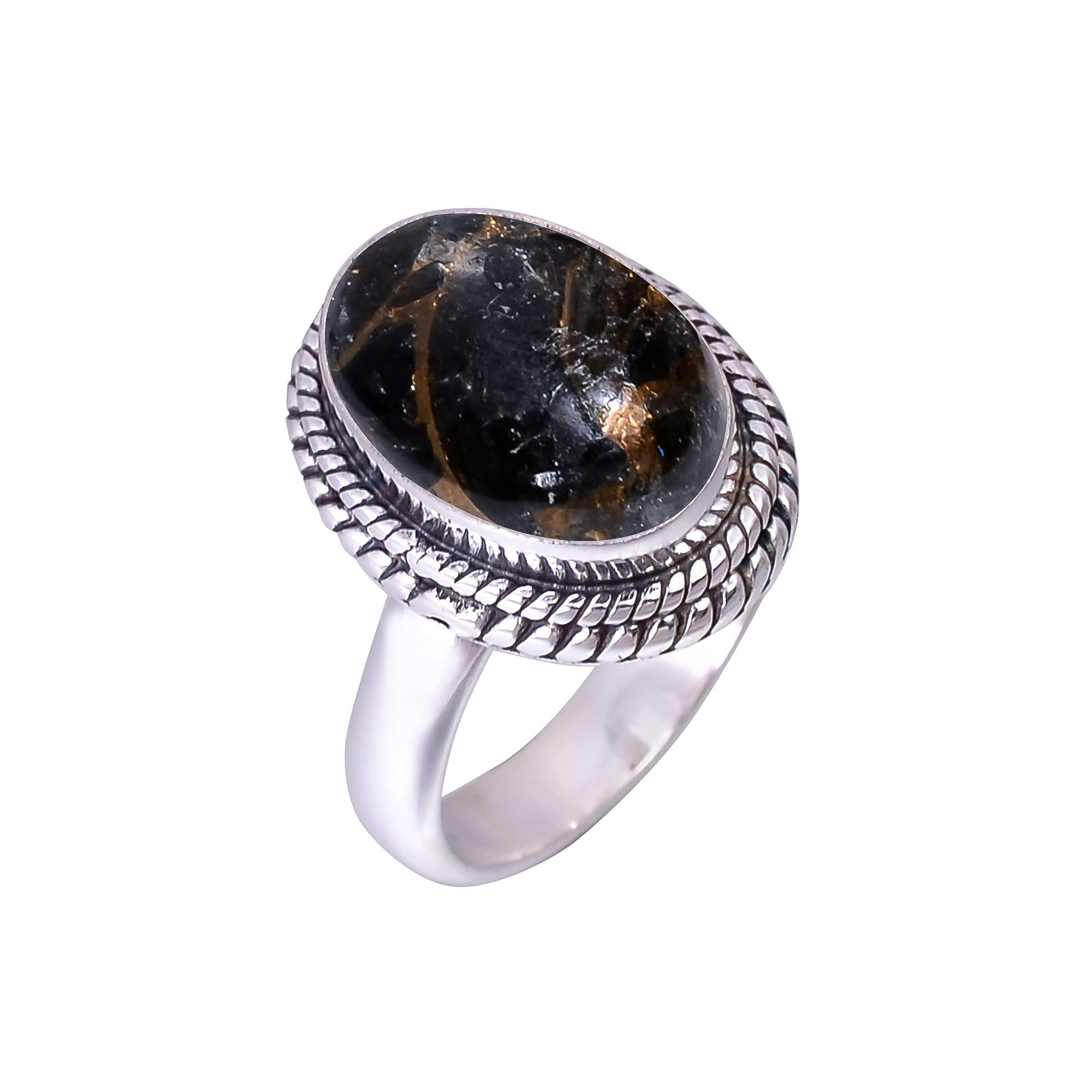 Copper Black Obsidian 925 Sterling Silver Ring